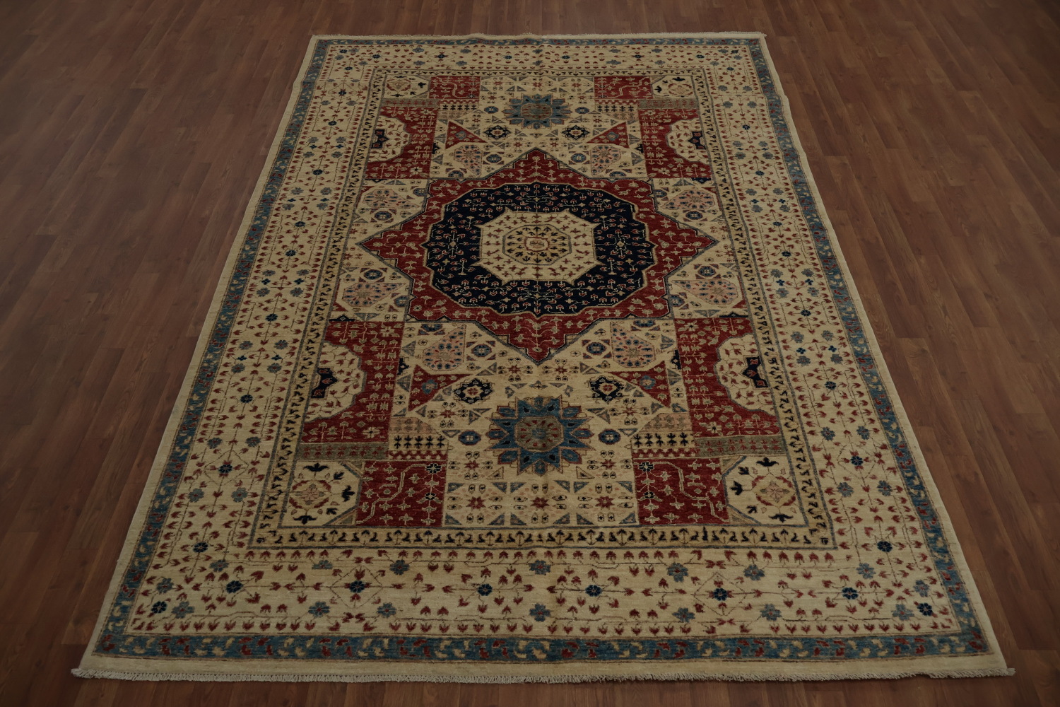 Artisan Khotan Vegetable Dye Area Rug 7x10 with Geometric Center