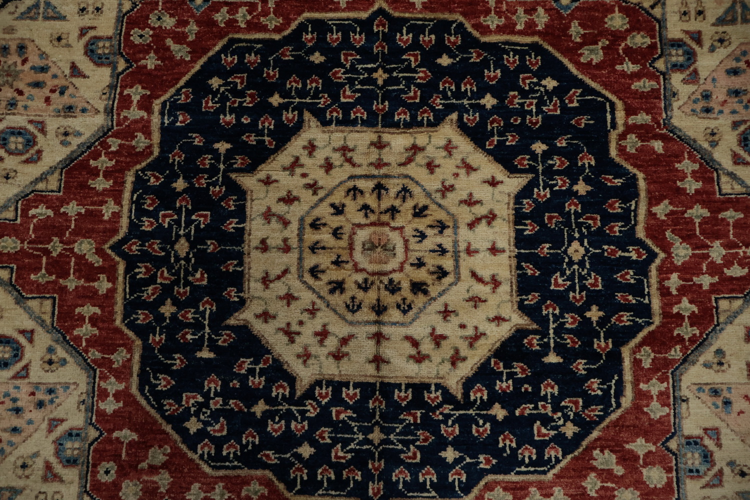 Artisan Khotan Vegetable Dye Area Rug 7x10 with Geometric Center