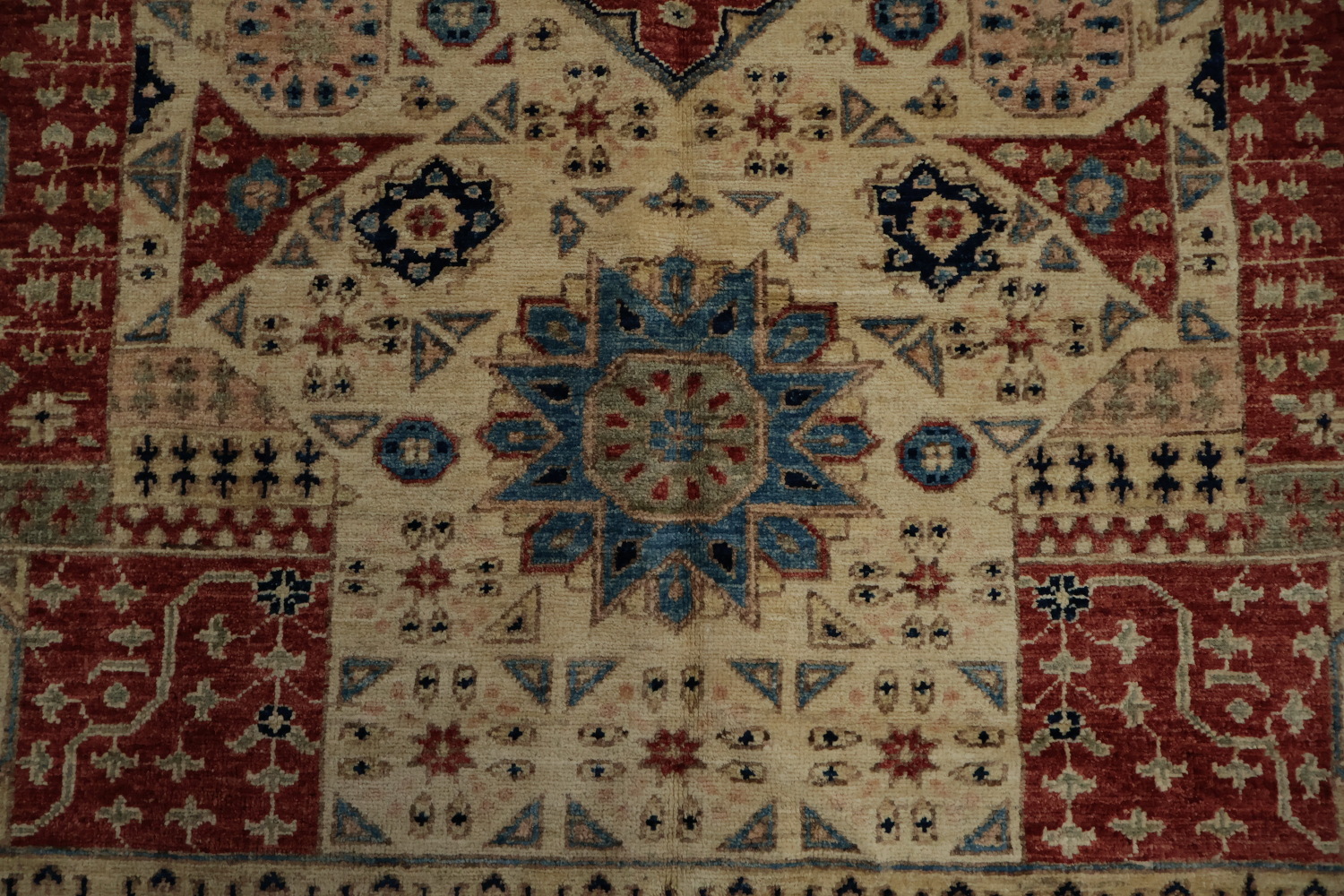 Artisan Khotan Vegetable Dye Area Rug 7x10 with Geometric Center