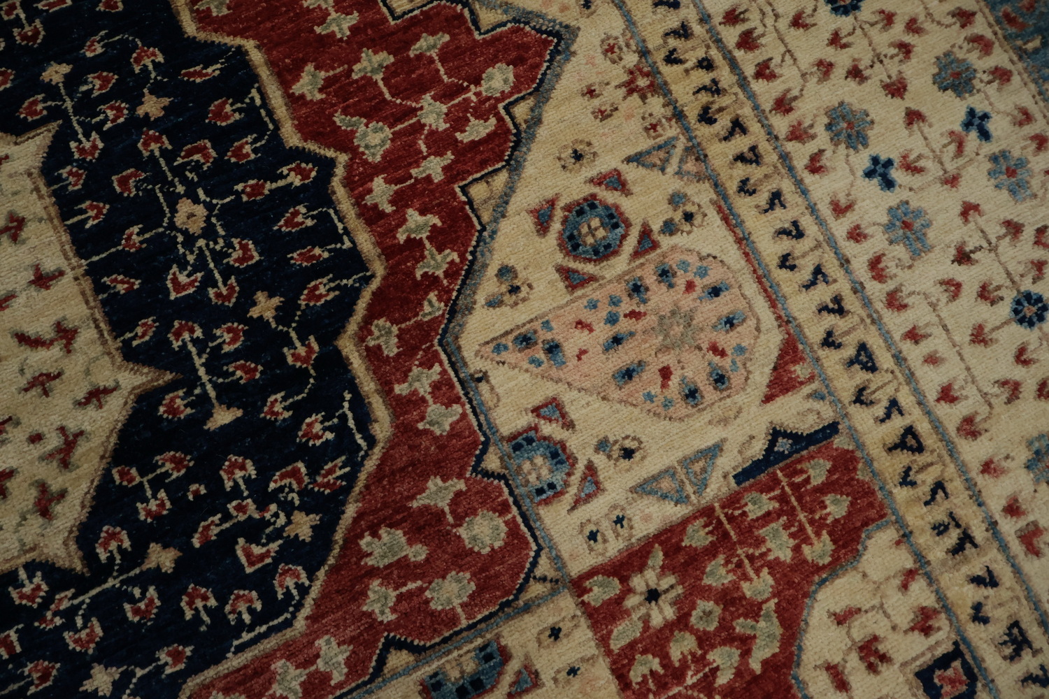 Artisan Khotan Vegetable Dye Area Rug 7x10 with Geometric Center