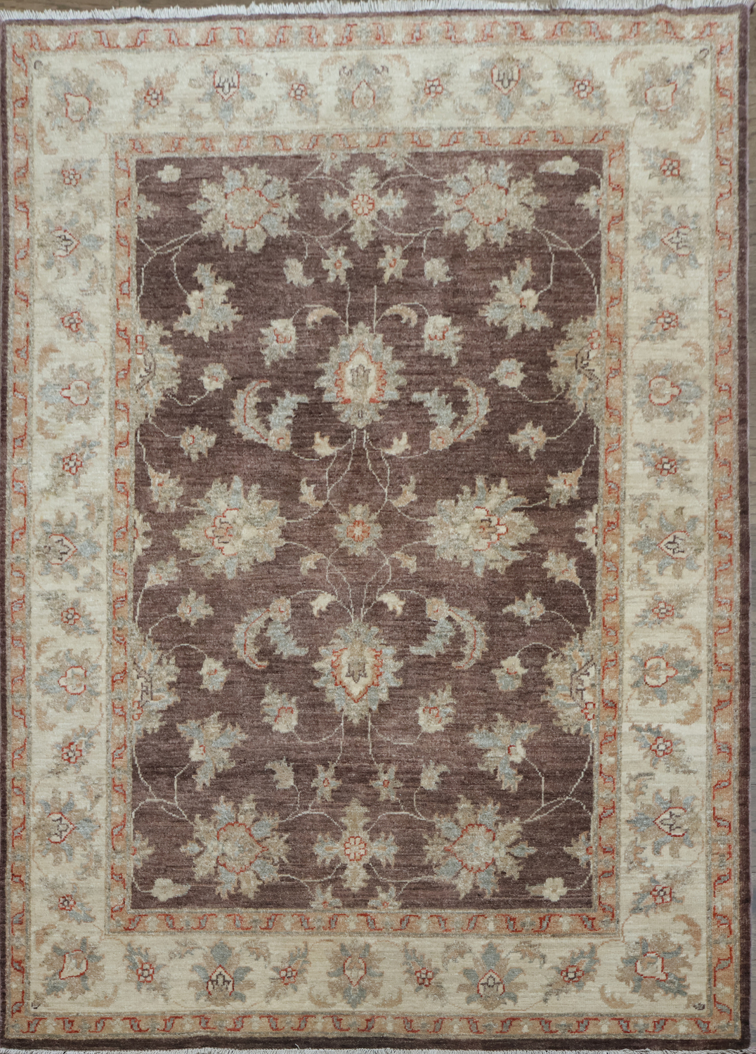 Luxurious Brown Peshawar Oriental Rug with Timeless Floral Patterns 5x7