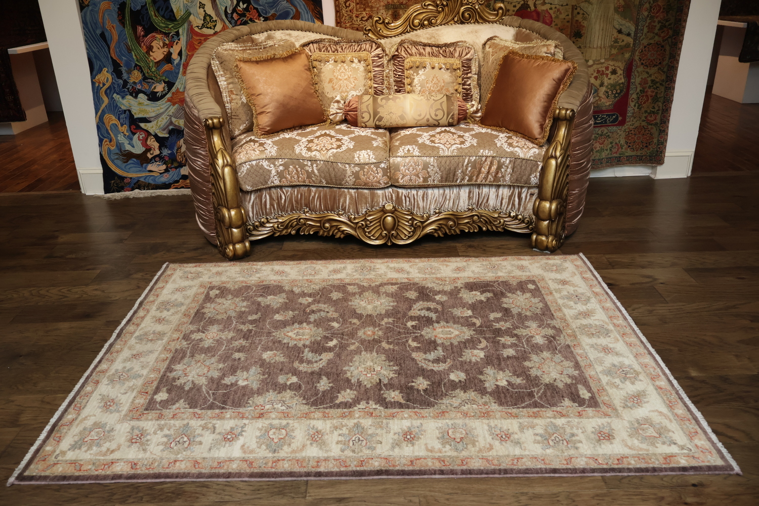 Luxurious Brown Peshawar Oriental Rug with Timeless Floral Patterns 5x7