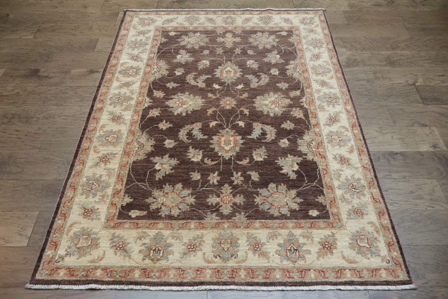 Luxurious Brown Peshawar Oriental Rug with Timeless Floral Patterns 5x7