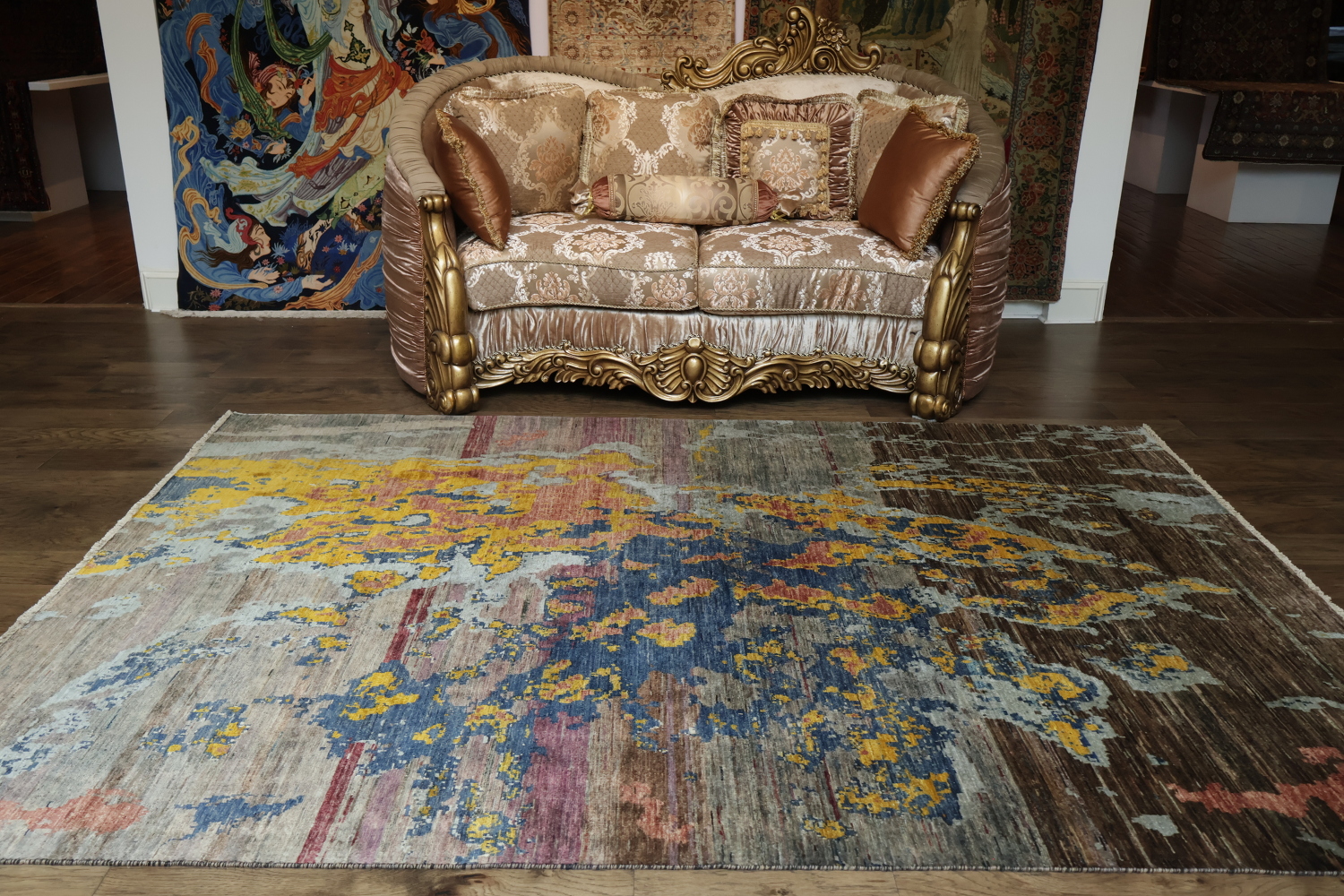 Abstract Artistry: Contemporary Rug with Vibrant Paint Splashes 7x9
