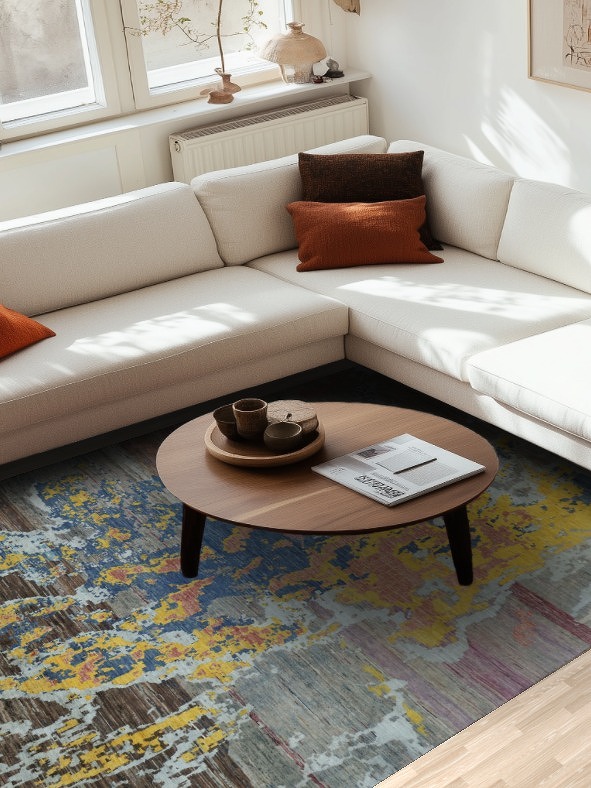 Abstract Artistry: Contemporary Rug with Vibrant Paint Splashes 7x9
