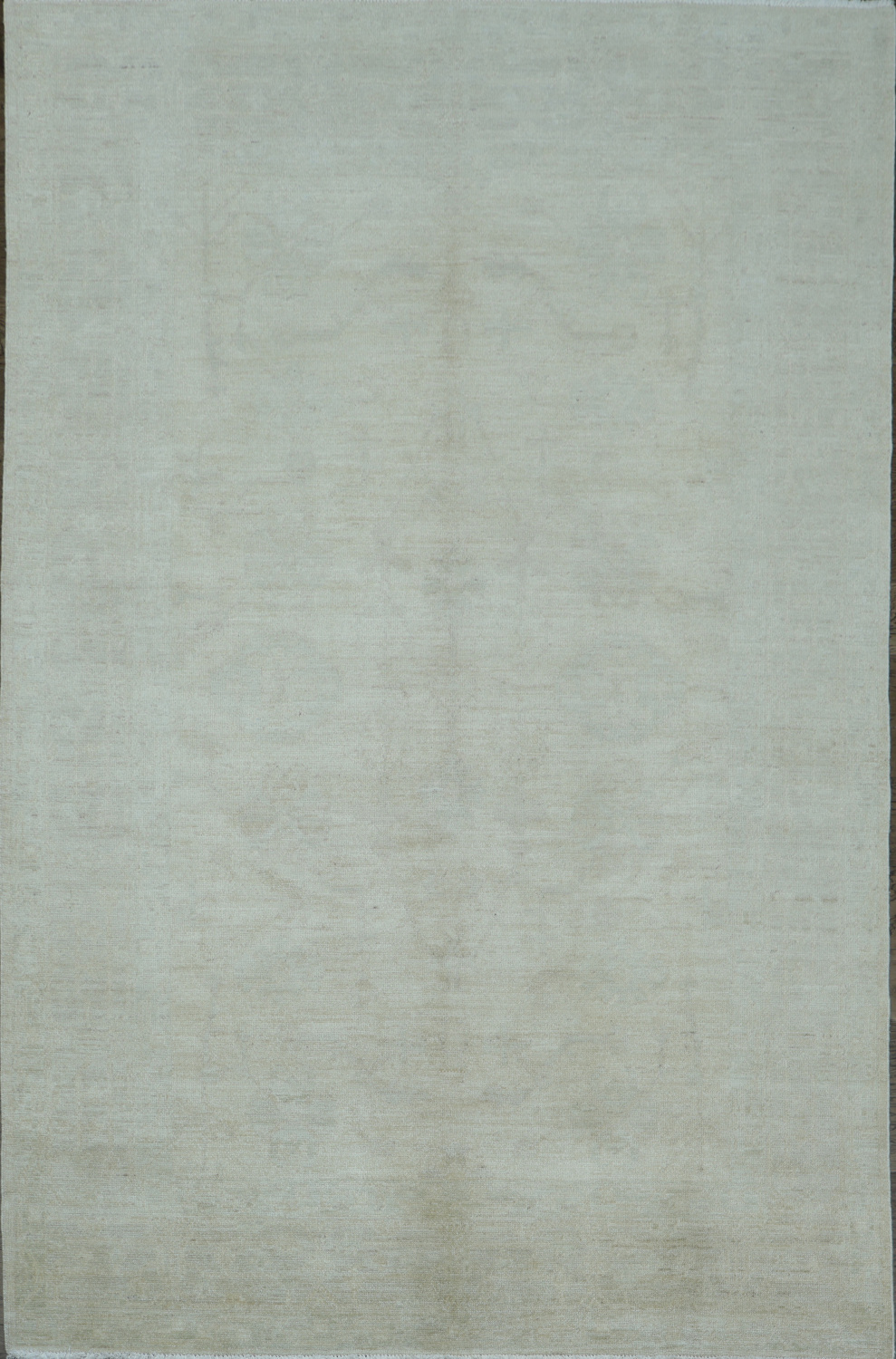 Soft Beige Minimal Pattern Oushak Turkish Area Rug 7x10
