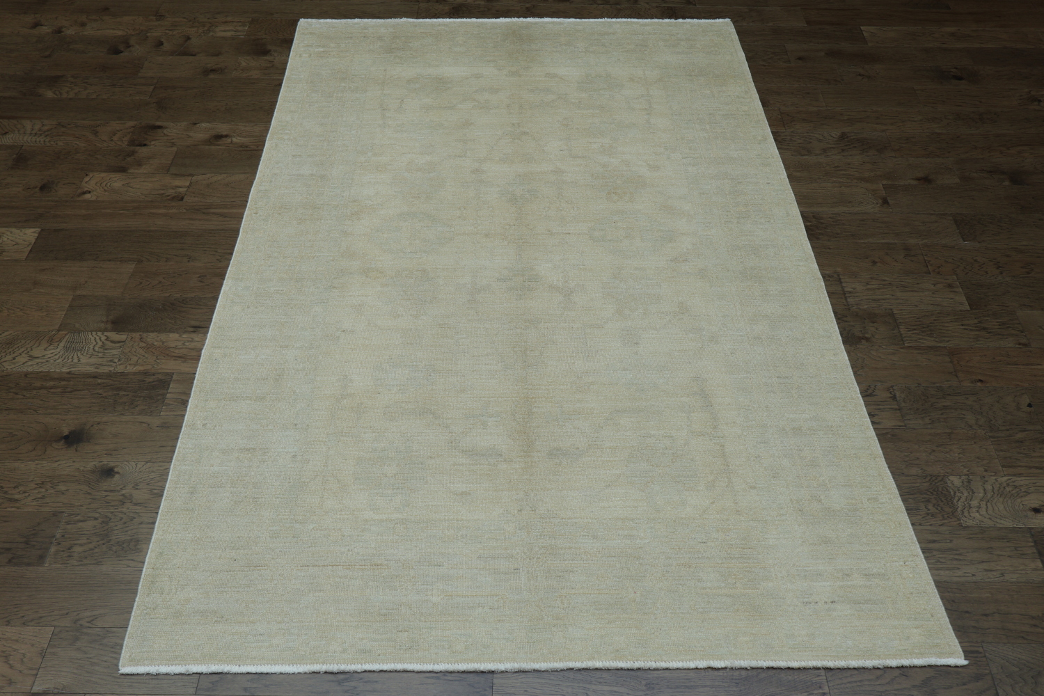 Soft Beige Minimal Pattern Oushak Turkish Area Rug 7x10