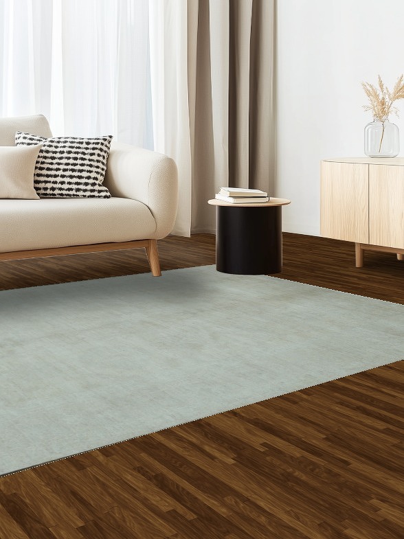 Soft Beige Minimal Pattern Oushak Turkish Area Rug 7x10