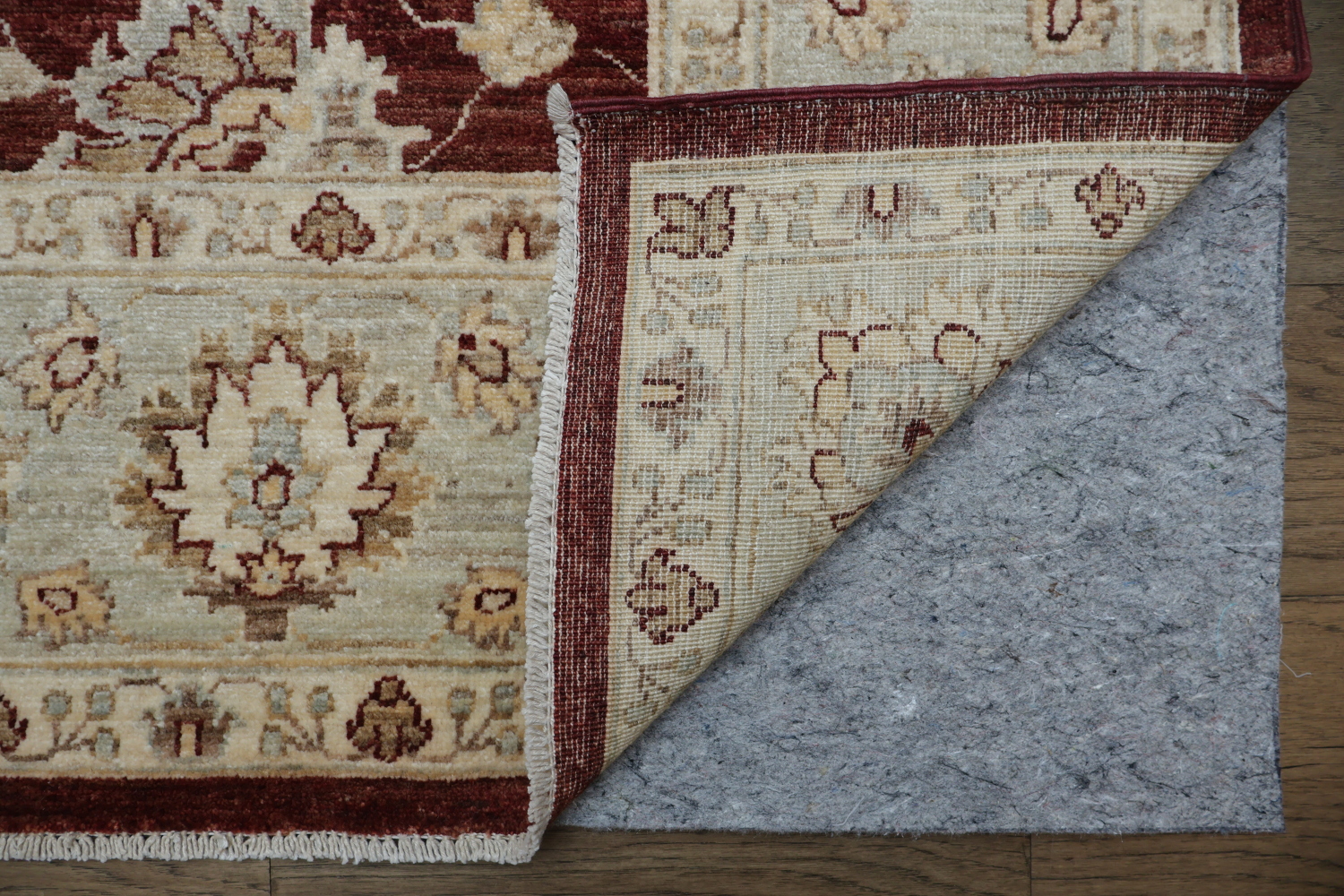 Rich Burgundy and Ivory Floral Patterned Peshawar Living Room Rug 6x9
