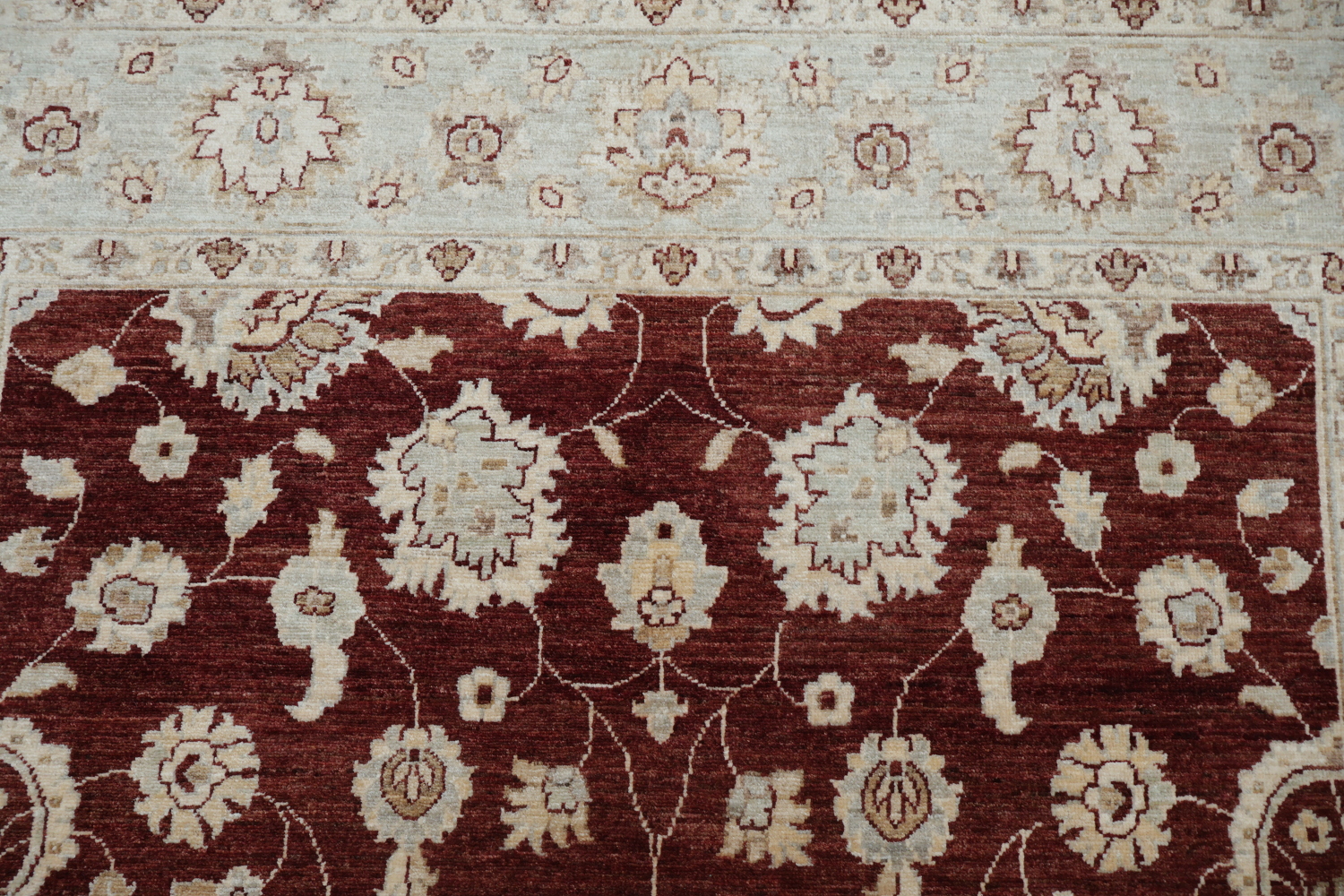 Rich Burgundy and Ivory Floral Patterned Peshawar Living Room Rug 6x9