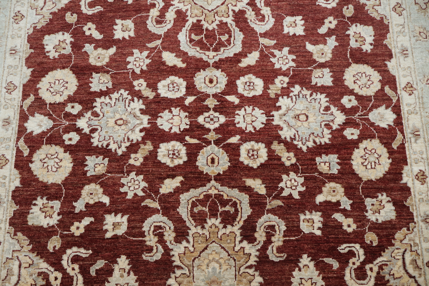 Rich Burgundy and Ivory Floral Patterned Peshawar Living Room Rug 6x9