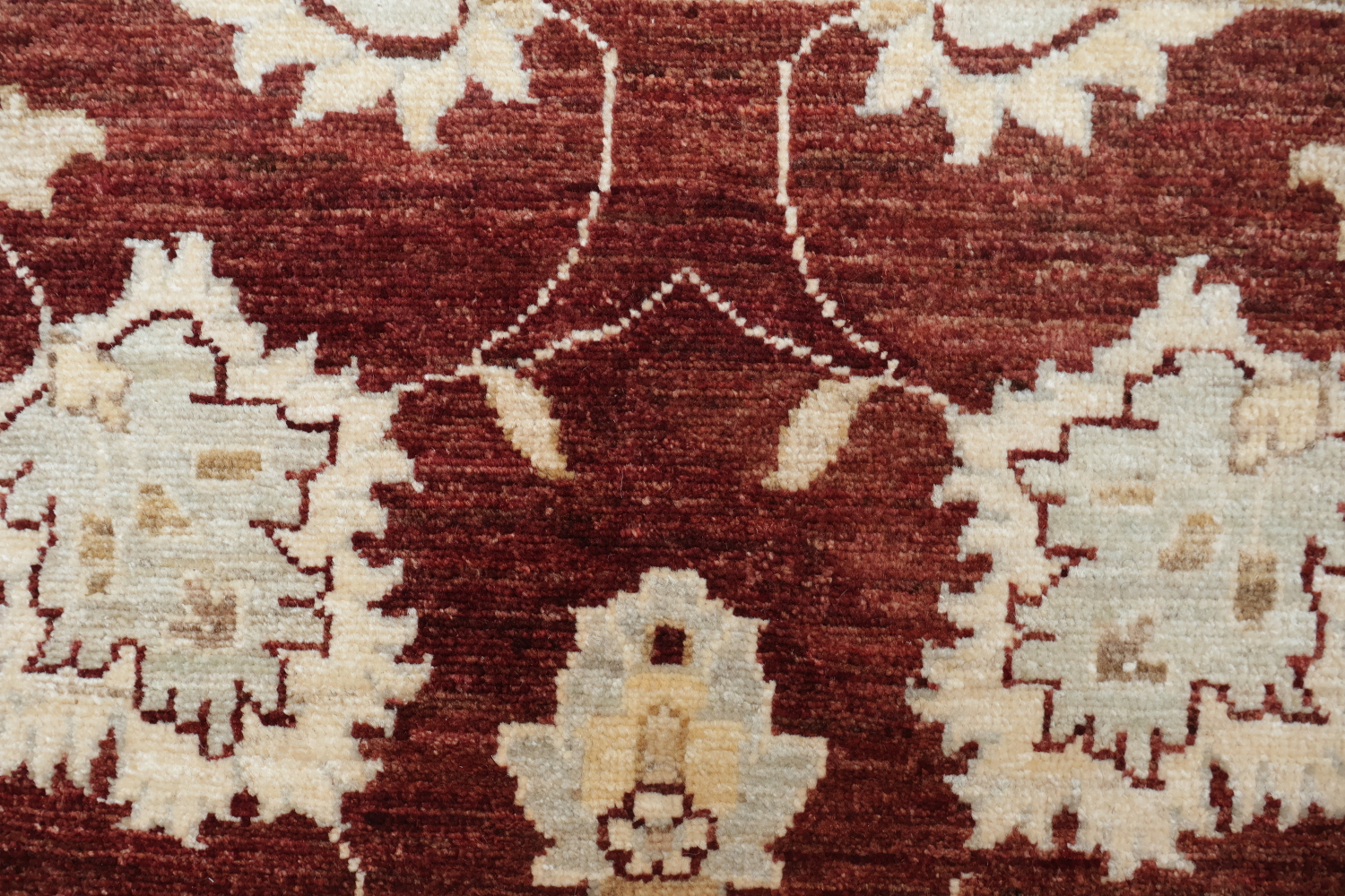 Rich Burgundy and Ivory Floral Patterned Peshawar Living Room Rug 6x9