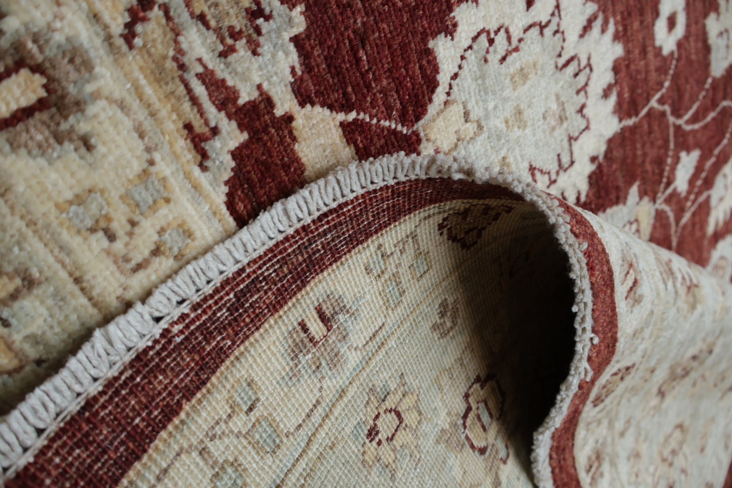 Rich Burgundy and Ivory Floral Patterned Peshawar Living Room Rug 6x9
