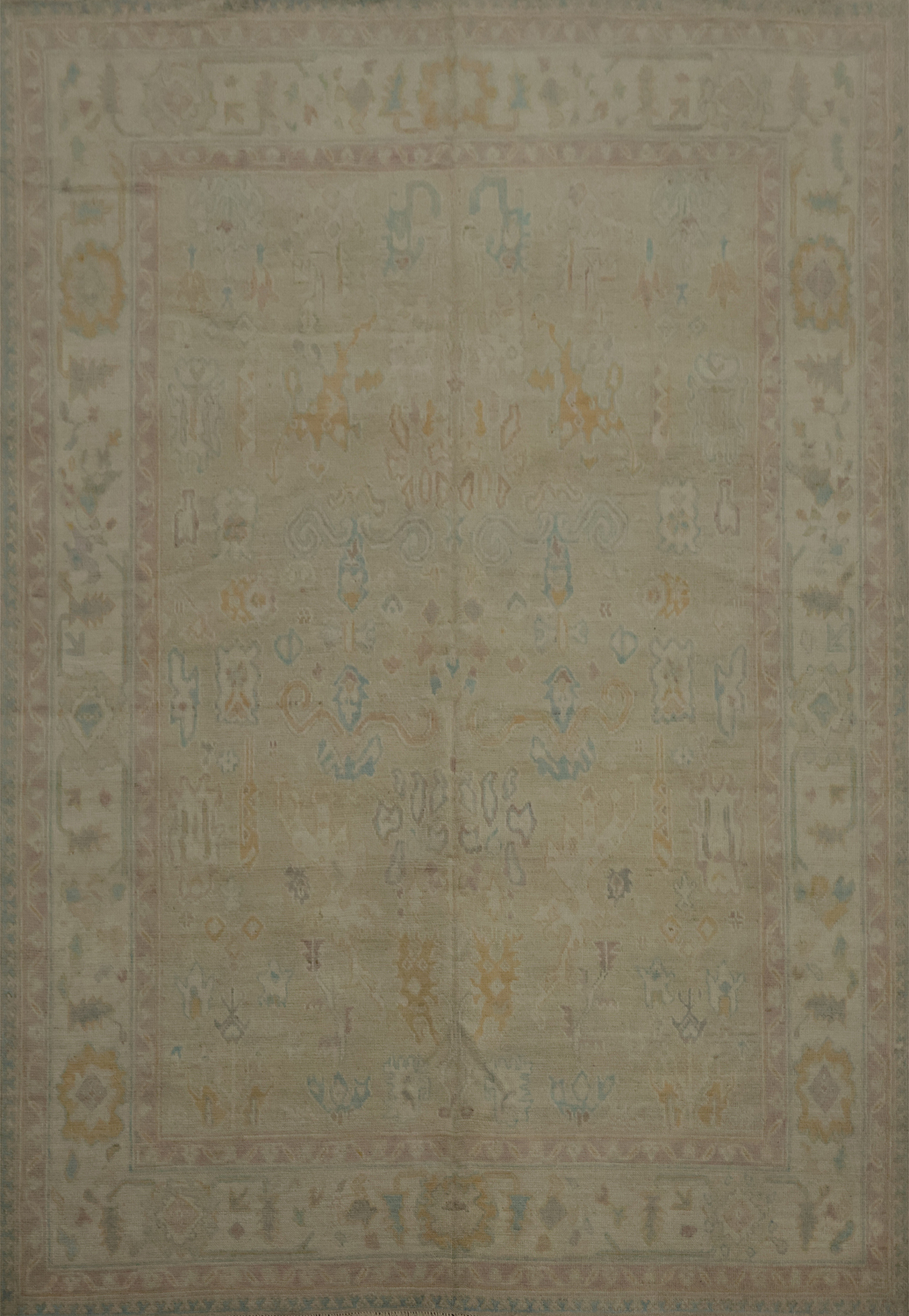 Neutral Oushak Vegetable Dye Area Rug 8x10 Soft and Inviting Space