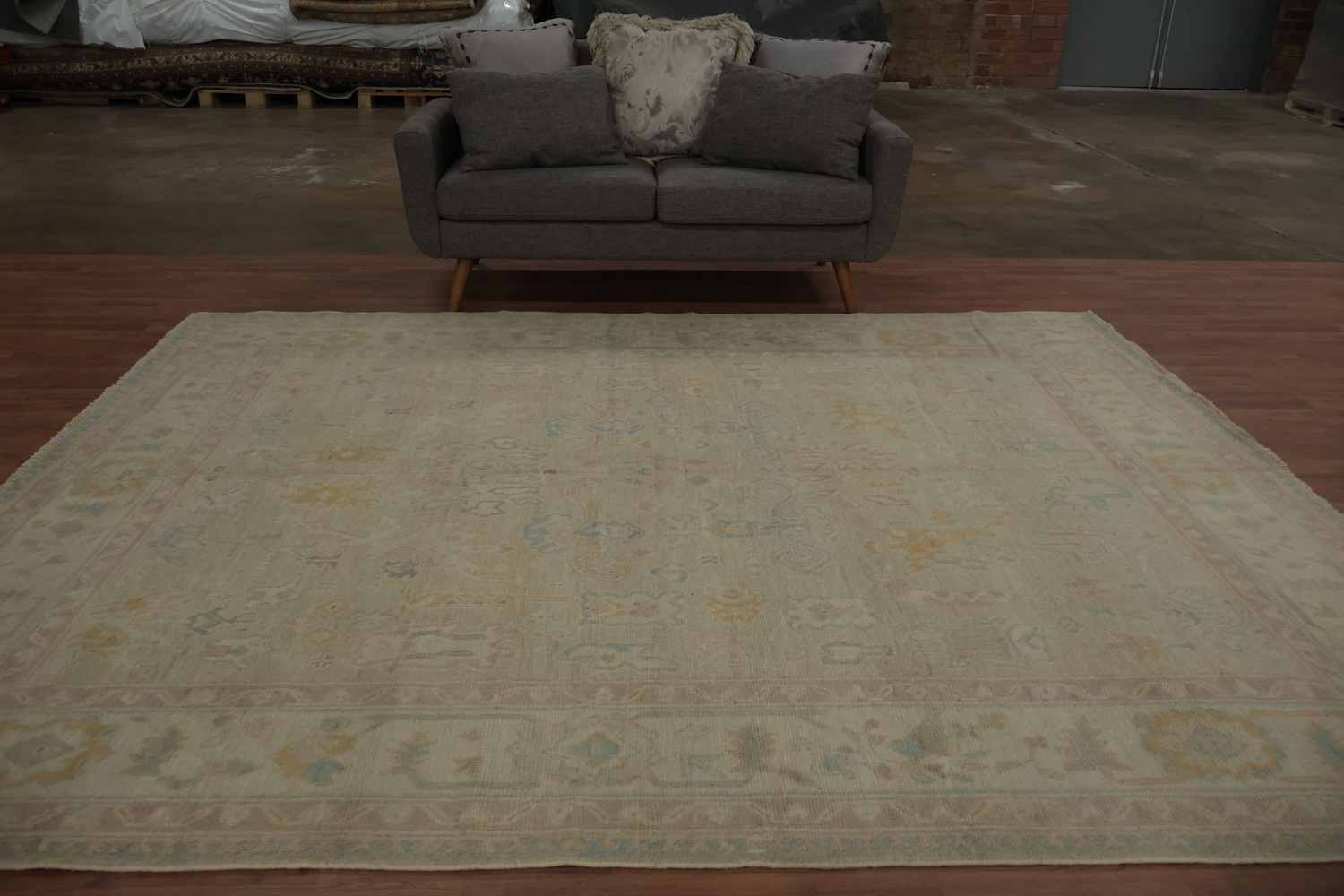Neutral Oushak Vegetable Dye Area Rug 8x10 Soft and Inviting Space