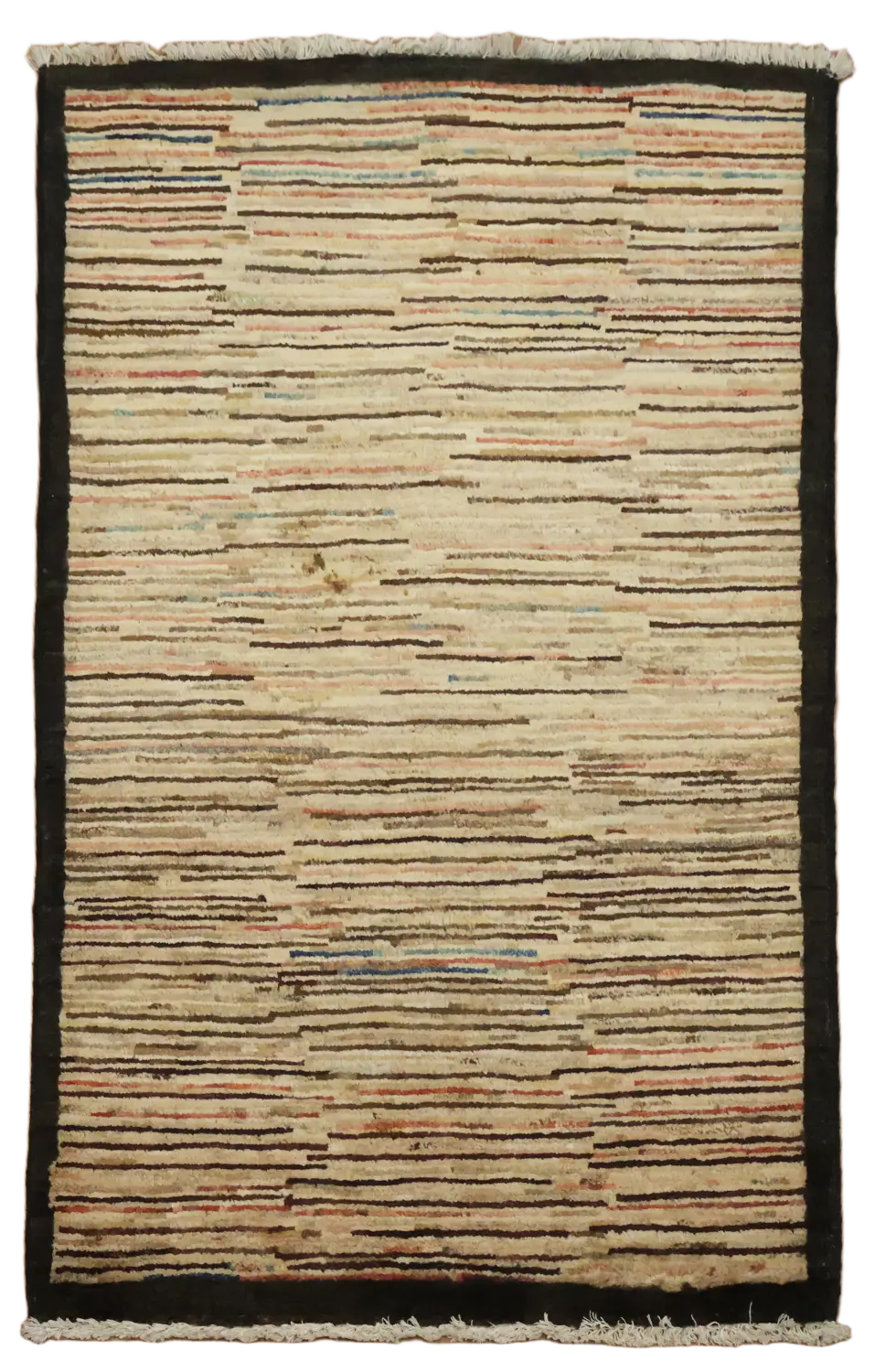 Modern Stripes and Earth Tones Gabbeh Accent Rug 2'x4'