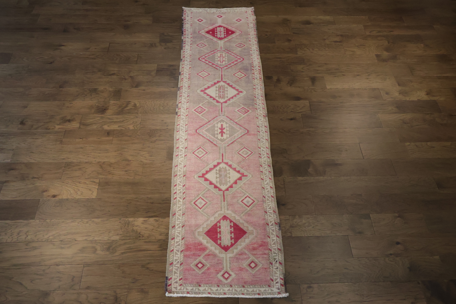 Vintage-Inspired Turkish Tribal Runner Rug in Soft Pink Tones 3x10 ft