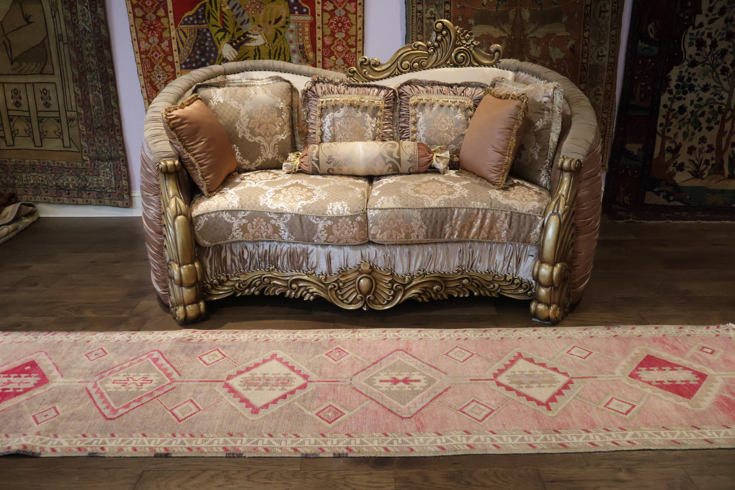 Vintage-Inspired Turkish Tribal Runner Rug in Soft Pink Tones 3x10 ft