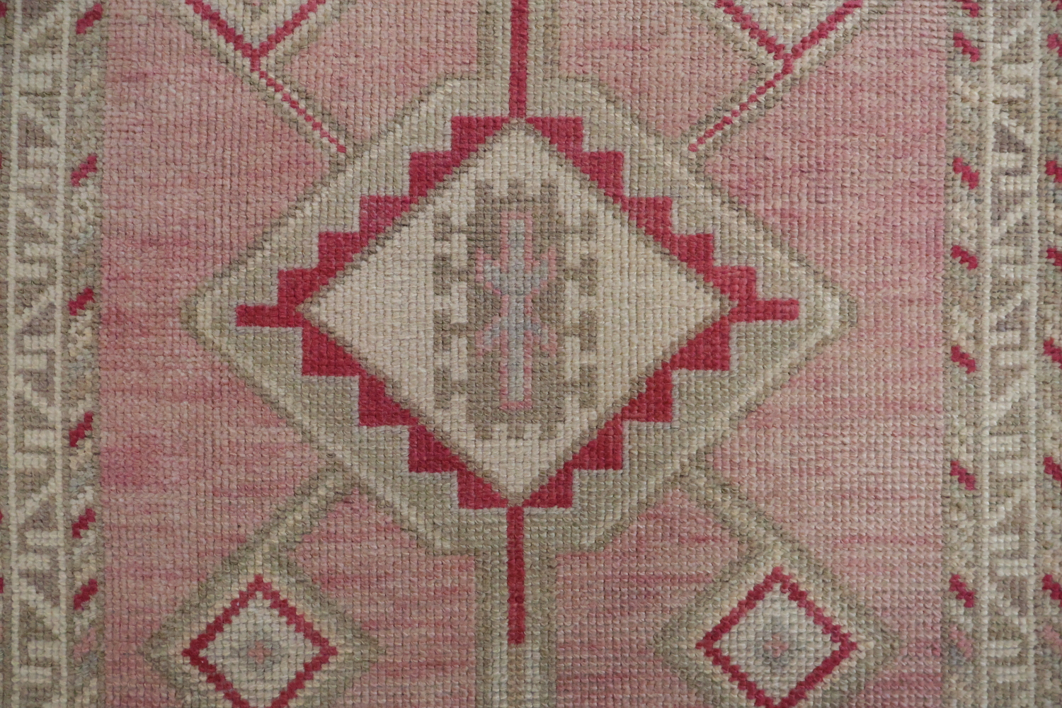 Vintage-Inspired Turkish Tribal Runner Rug in Soft Pink Tones 3x10 ft