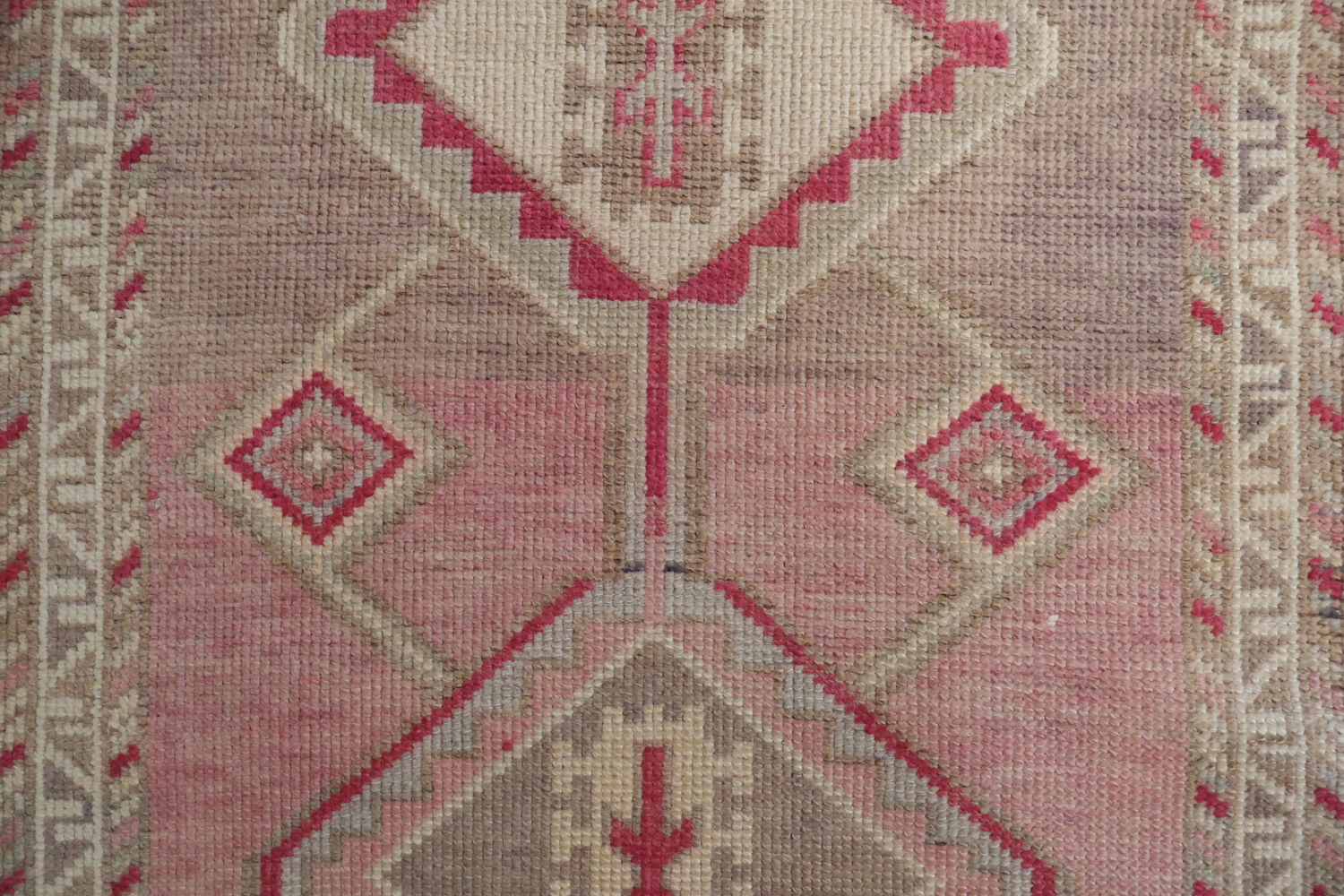 Vintage-Inspired Turkish Tribal Runner Rug in Soft Pink Tones 3x10 ft