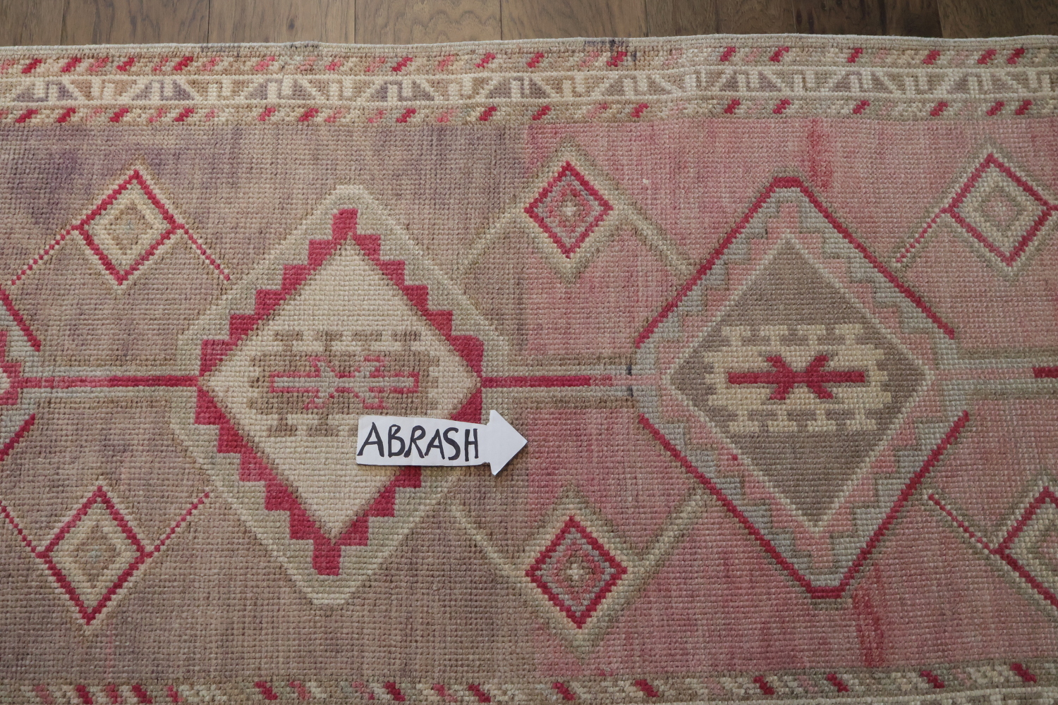 Vintage-Inspired Turkish Tribal Runner Rug in Soft Pink Tones 3x10 ft
