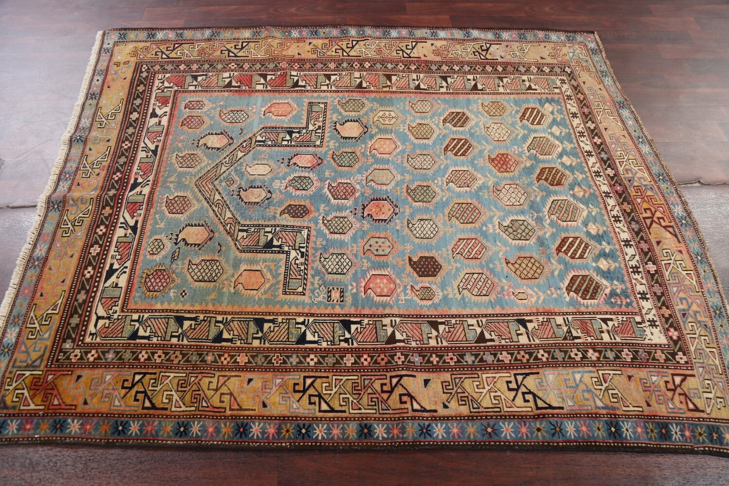 Pre-1900 Antique Vegetable Dye Shirvan Oriental Rug 5x6