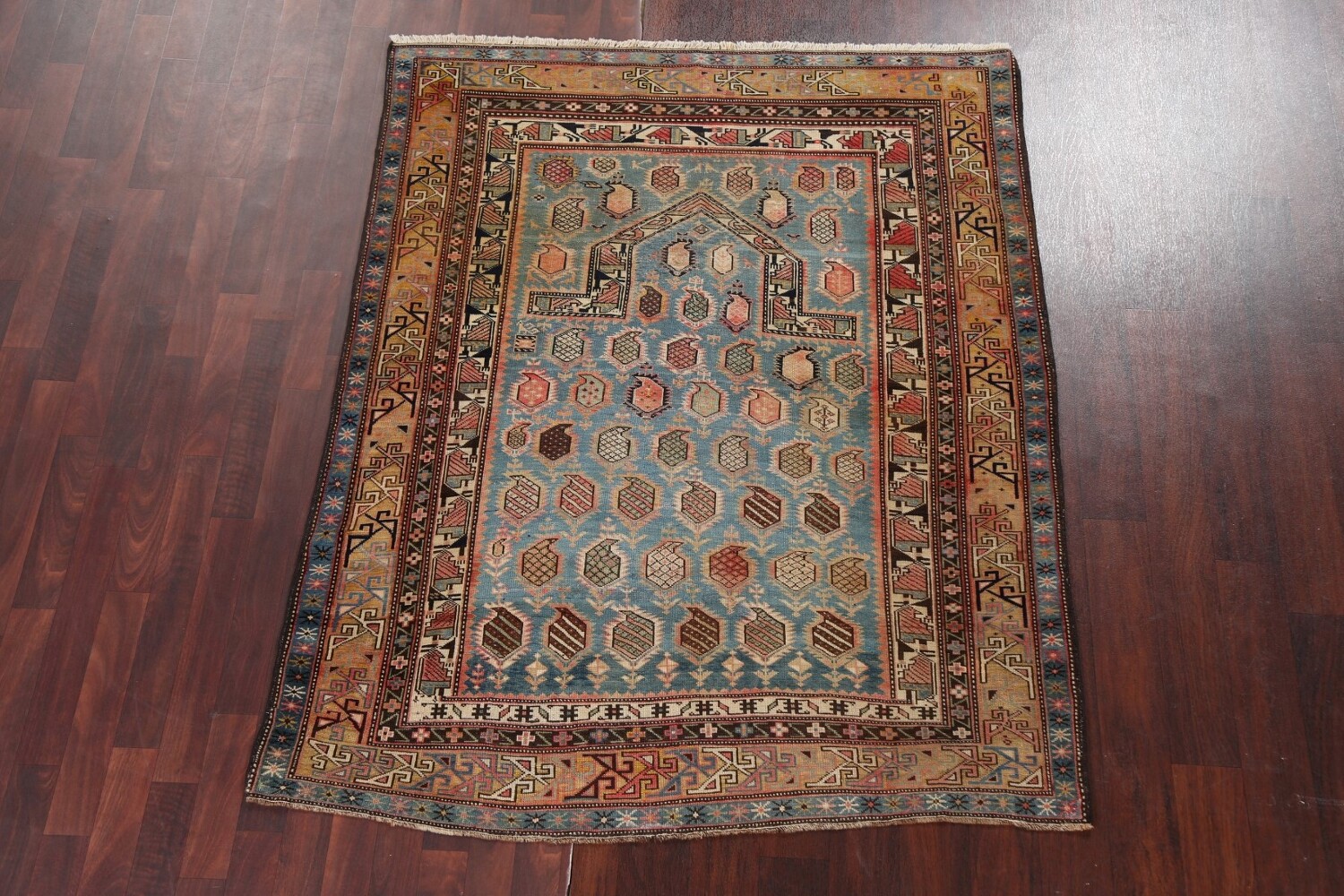 Pre-1900 Antique Vegetable Dye Shirvan Oriental Rug 5x6