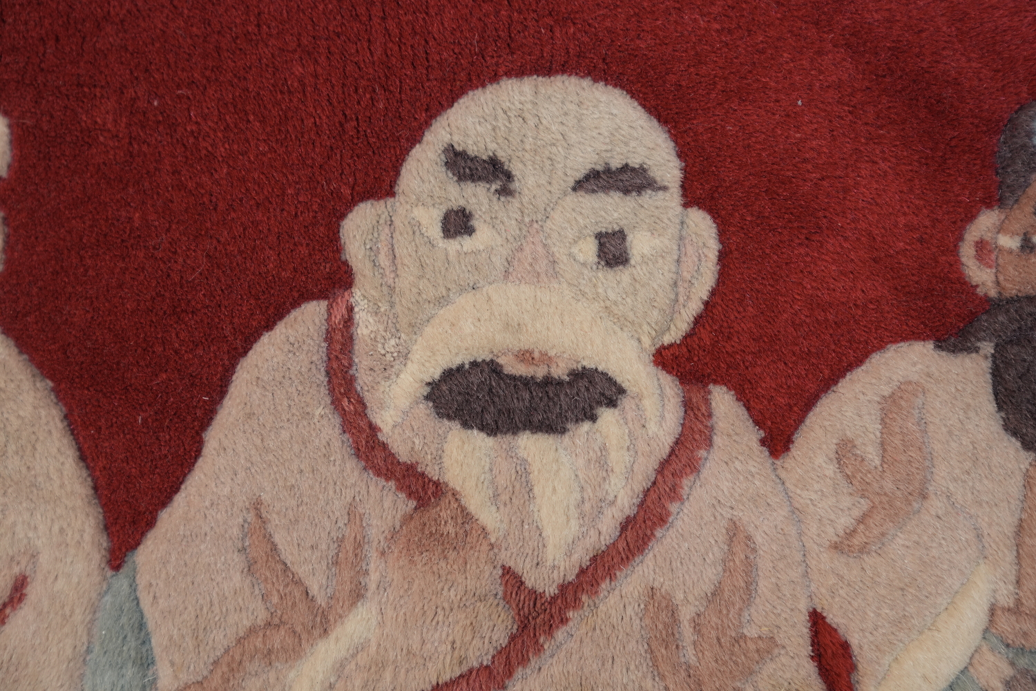 Handmade Red Pictorial Art Deco Oriental Wool Rug 2x5
