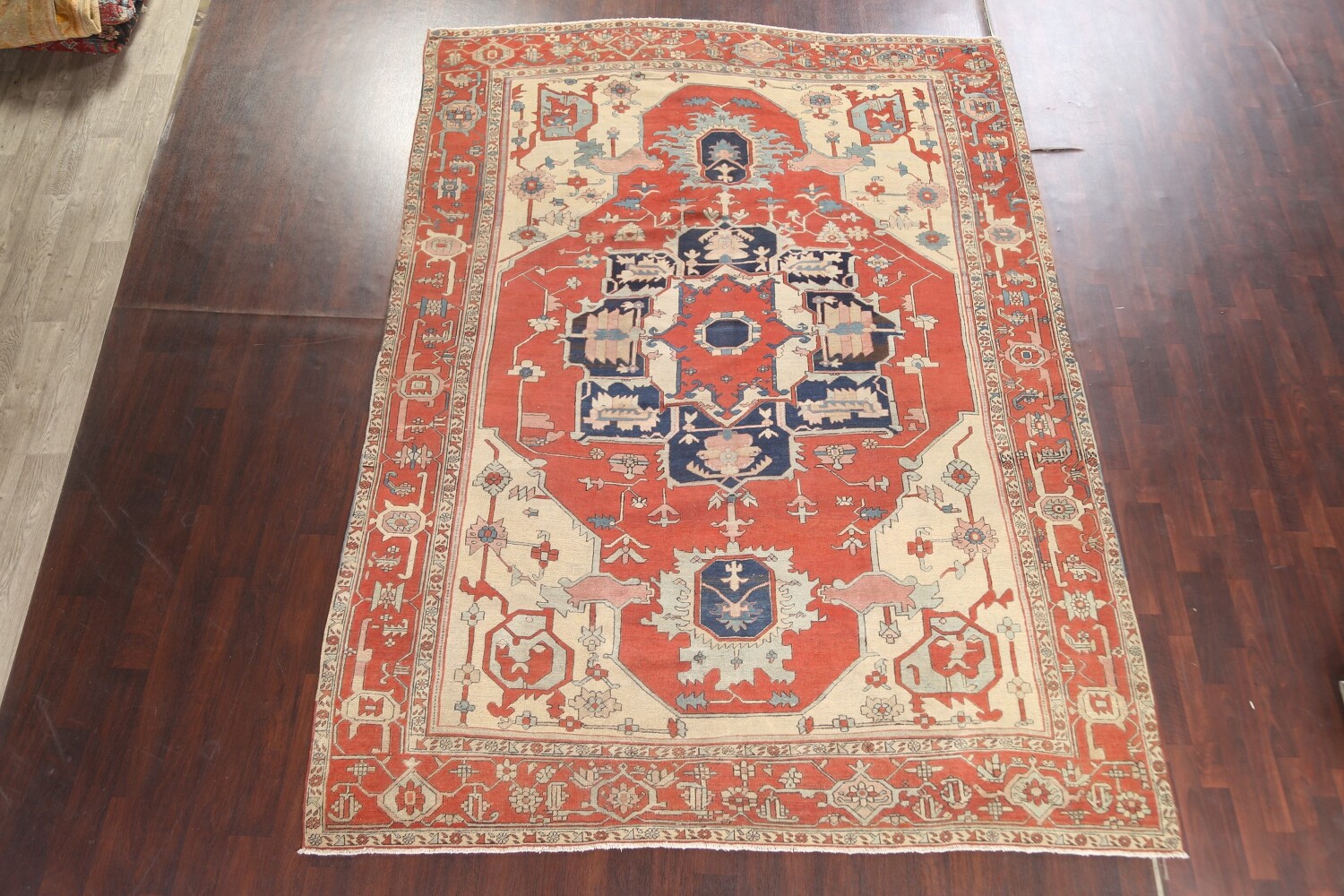 Pre-1900 Antique Vegetable Dye Heriz Serapi Persian Area Rug 9x12