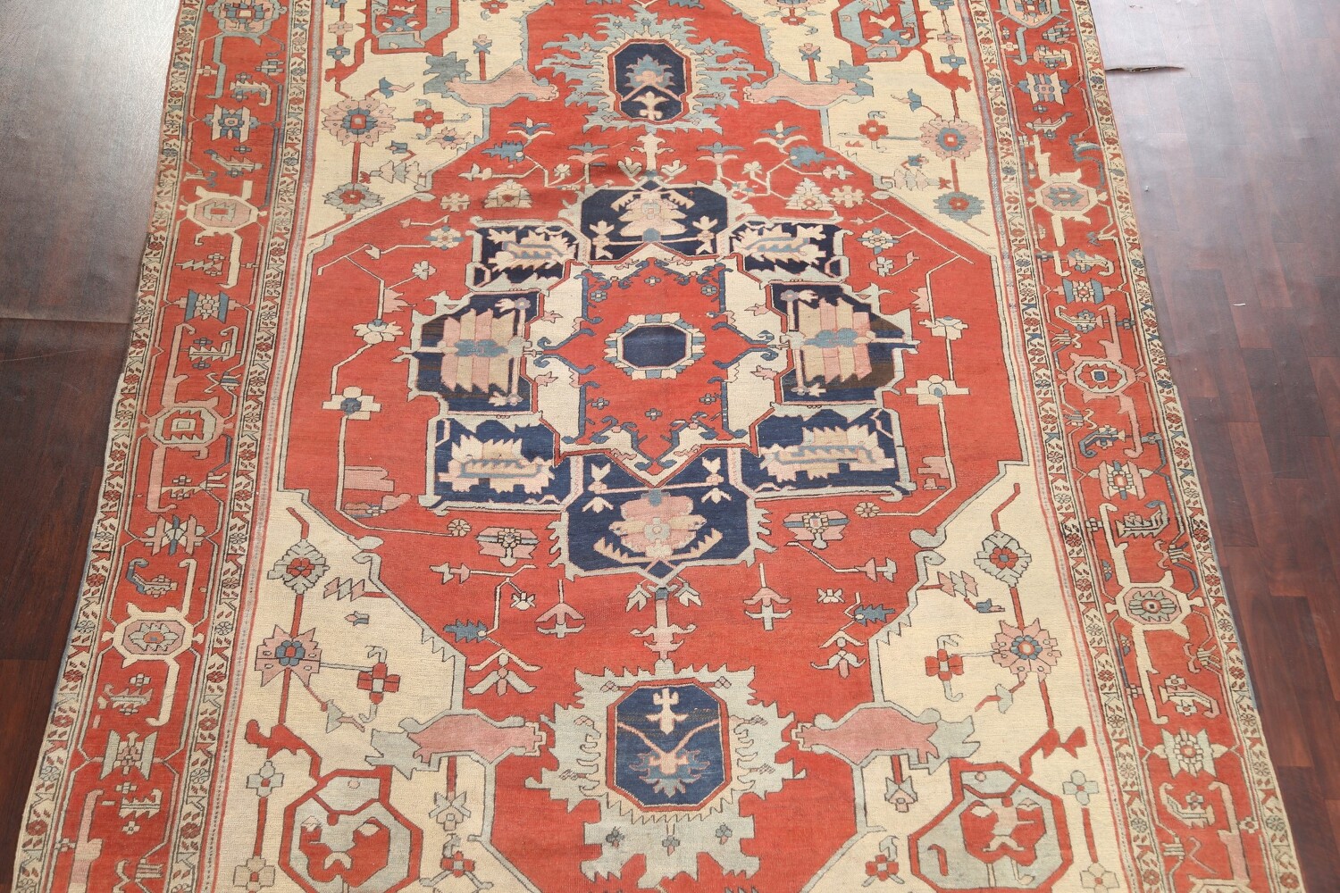 Pre-1900 Antique Vegetable Dye Heriz Serapi Persian Area Rug 9x12