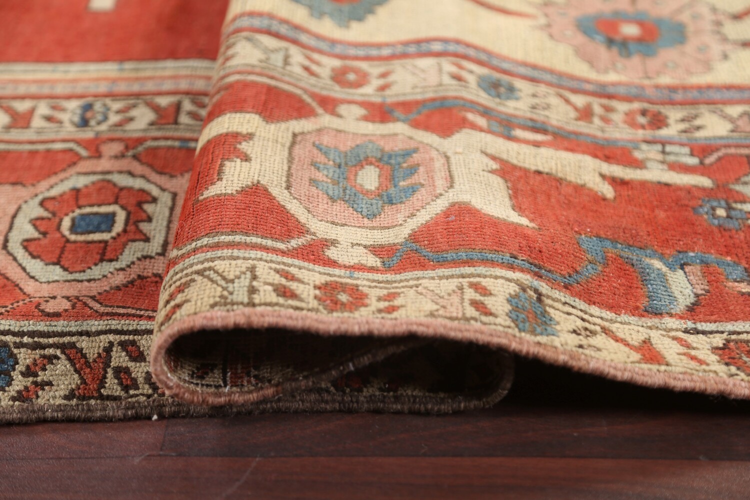 Pre-1900 Antique Vegetable Dye Heriz Serapi Persian Area Rug 9x12