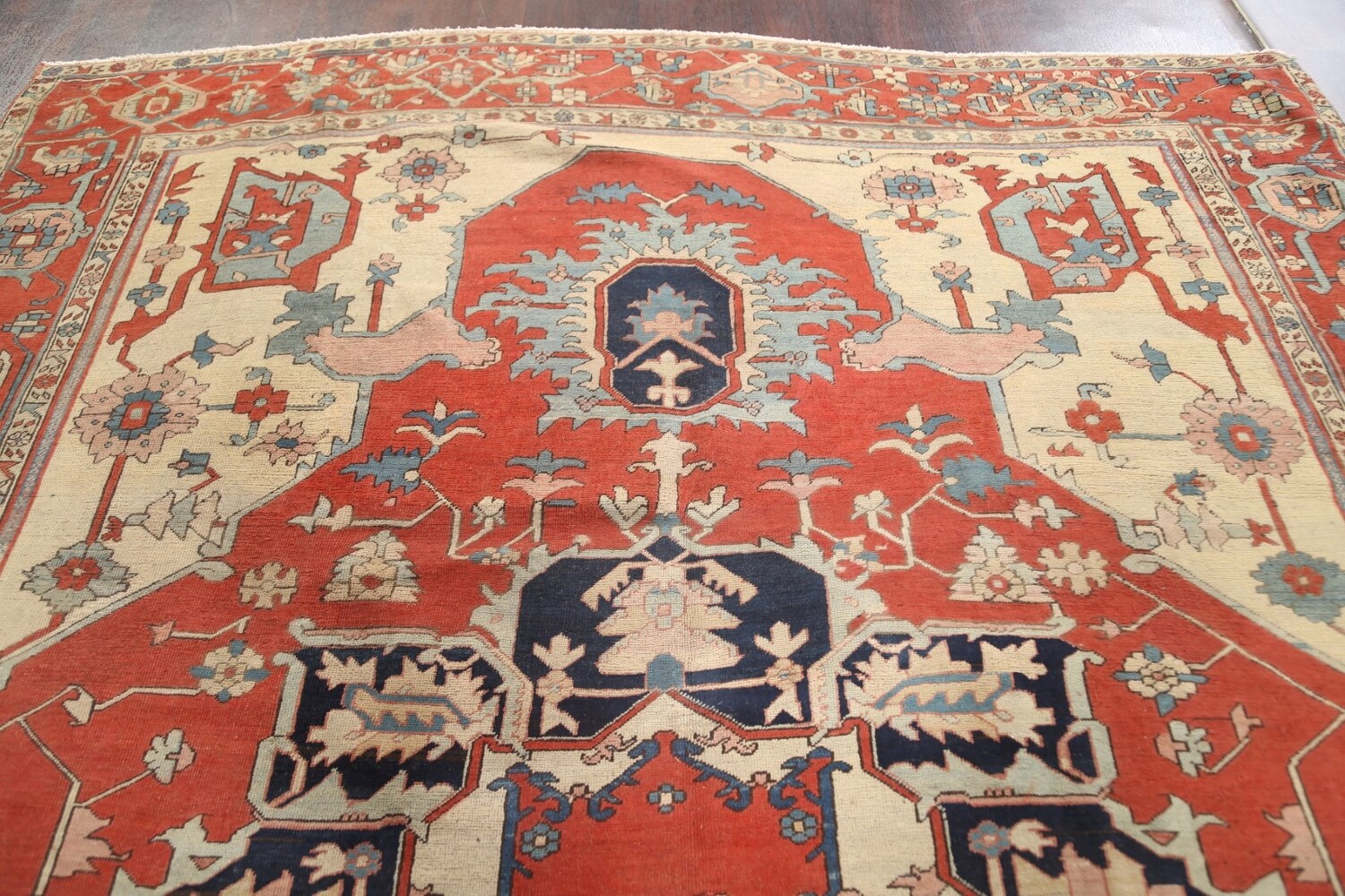Pre-1900 Antique Vegetable Dye Heriz Serapi Persian Area Rug 9x12