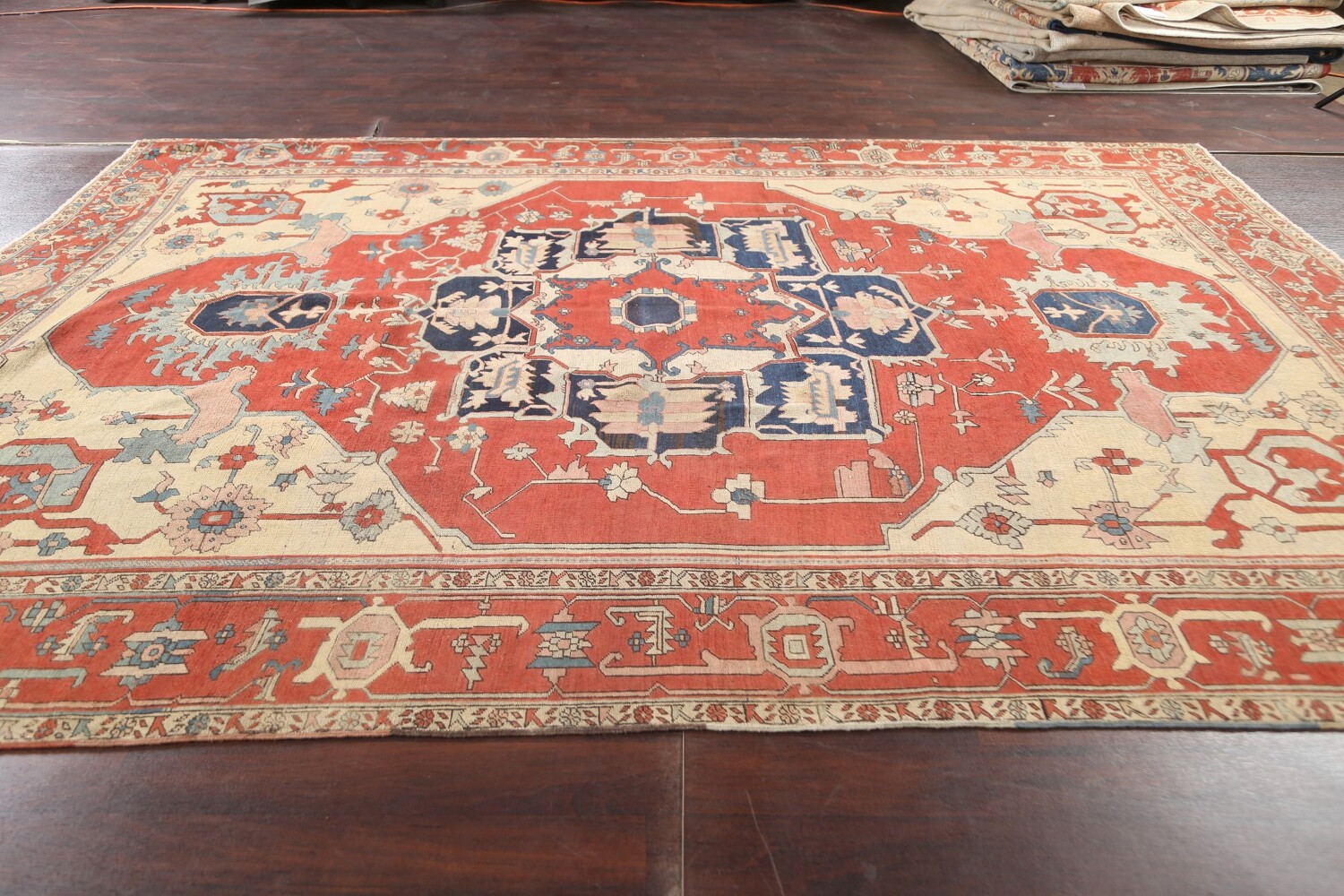 Pre-1900 Antique Vegetable Dye Heriz Serapi Persian Area Rug 9x12