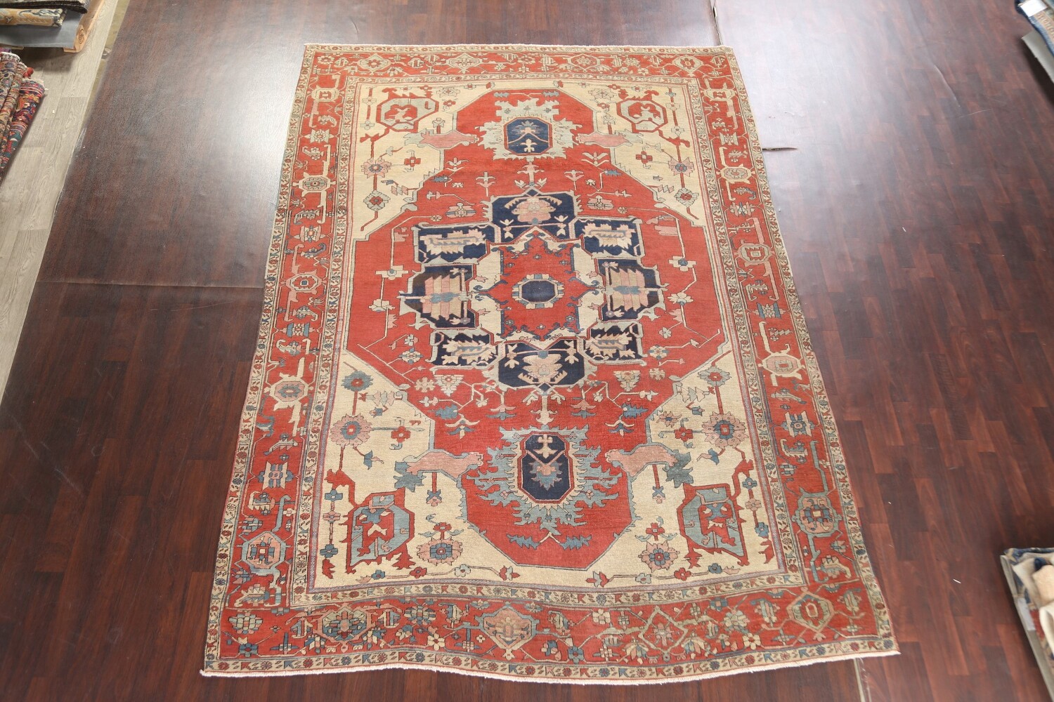 Pre-1900 Antique Vegetable Dye Heriz Serapi Persian Area Rug 9x12