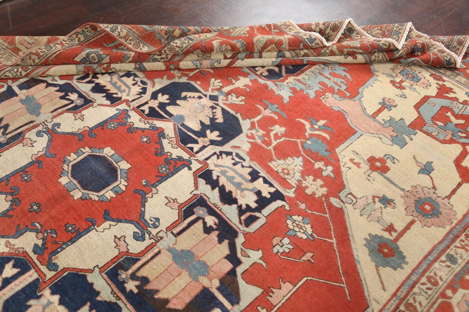 Pre-1900 Antique Vegetable Dye Heriz Serapi Persian Area Rug 9x12
