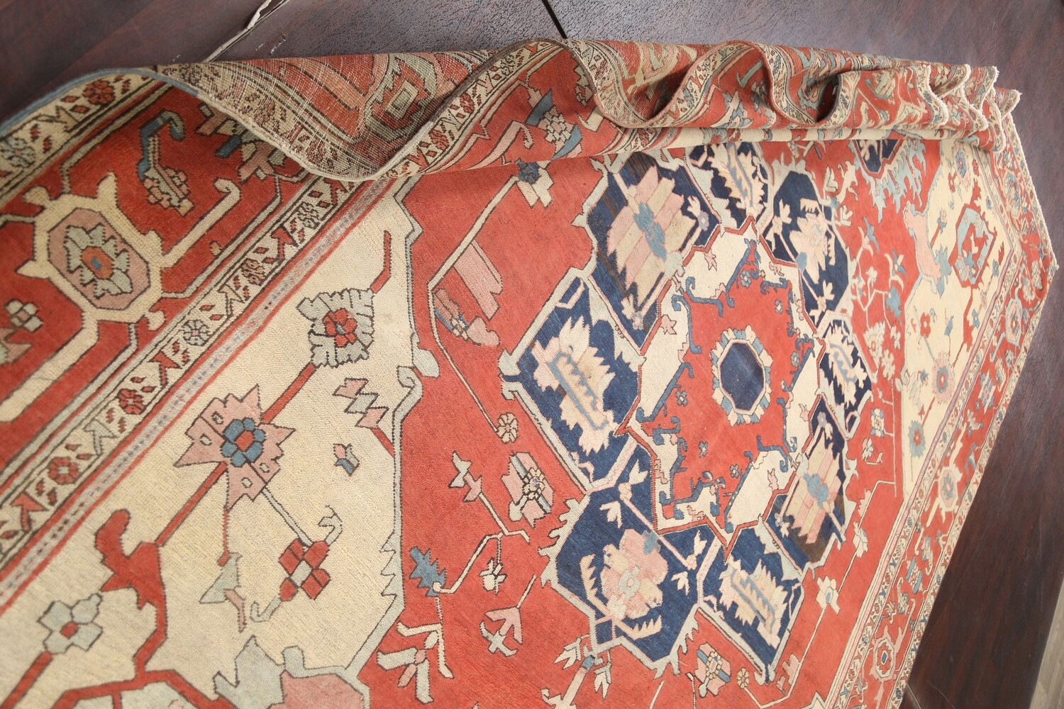 Pre-1900 Antique Vegetable Dye Heriz Serapi Persian Area Rug 9x12