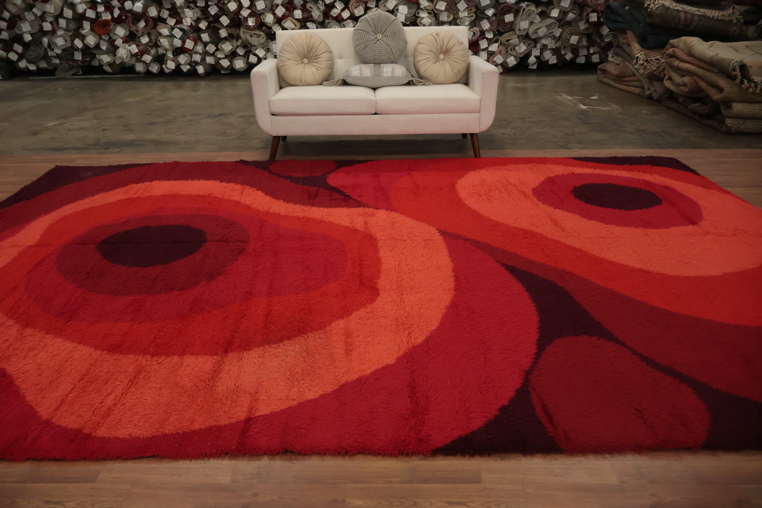 Red and Orange Artistic Design Rya Vegetable Dye Area Rug 10x14