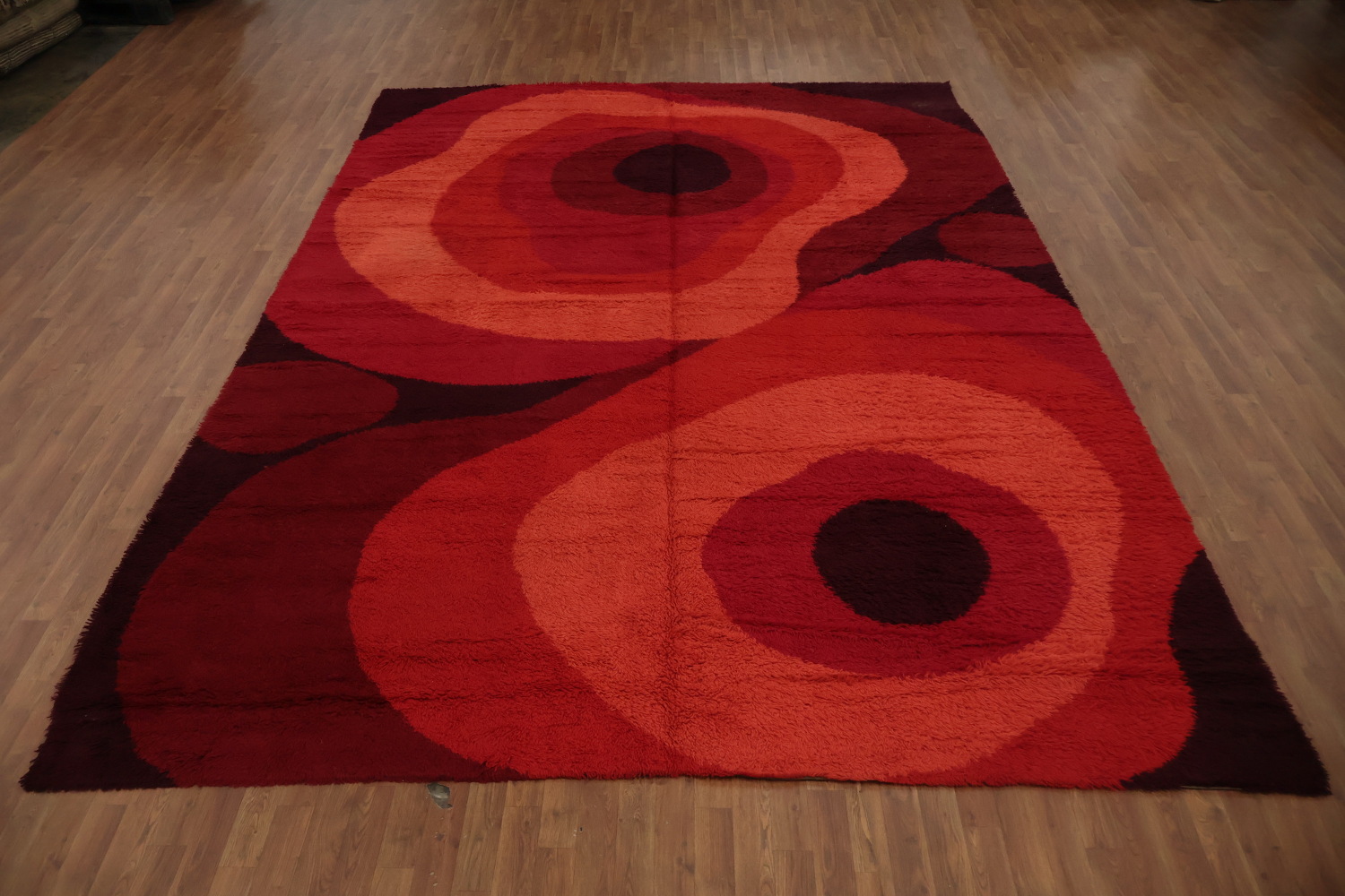 Red and Orange Artistic Design Rya Vegetable Dye Area Rug 10x14