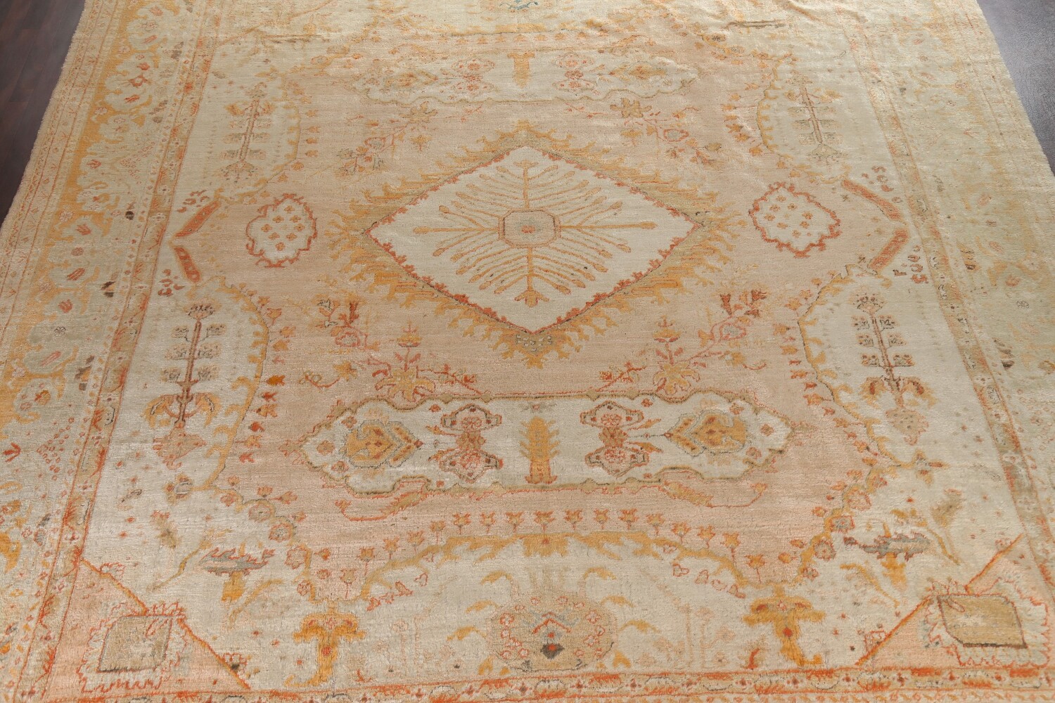 Pre-1900 Antique Vegetable Dye Oushak ANGORA Turkish Rug 13x14