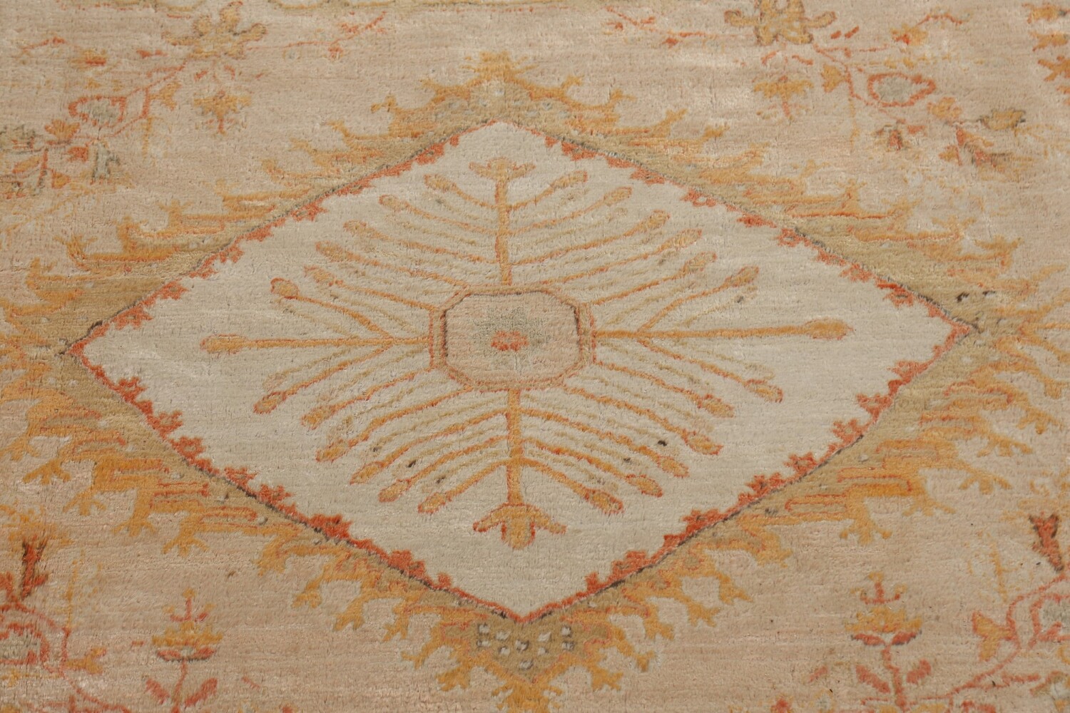 Pre-1900 Antique Vegetable Dye Oushak ANGORA Turkish Rug 13x14