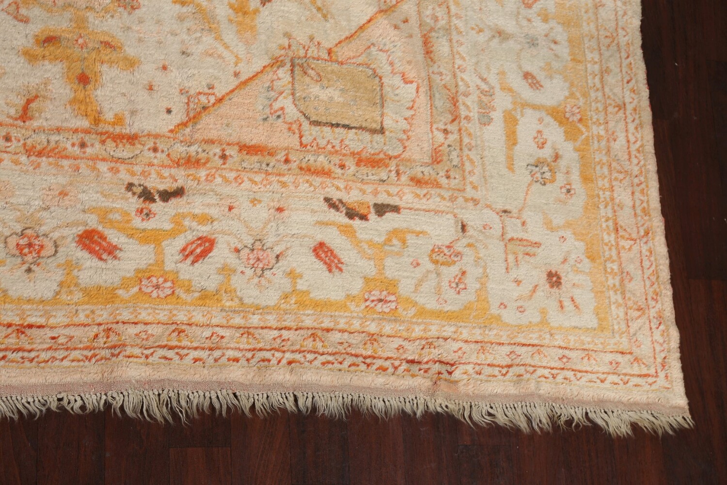 Pre-1900 Antique Vegetable Dye Oushak ANGORA Turkish Rug 13x14