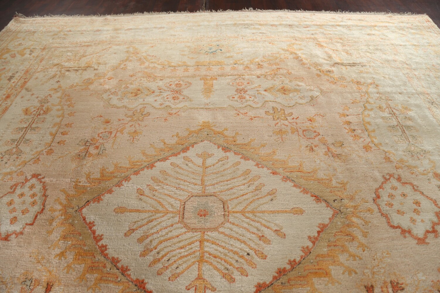 Pre-1900 Antique Vegetable Dye Oushak ANGORA Turkish Rug 13x14