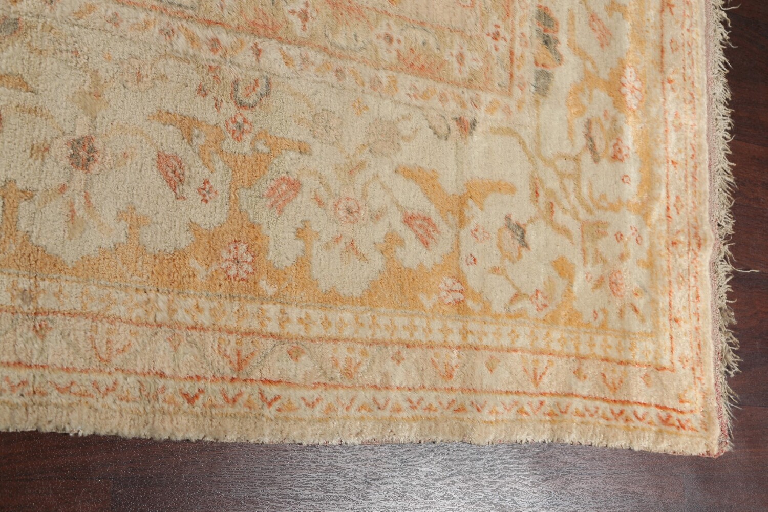 Pre-1900 Antique Vegetable Dye Oushak ANGORA Turkish Rug 13x14