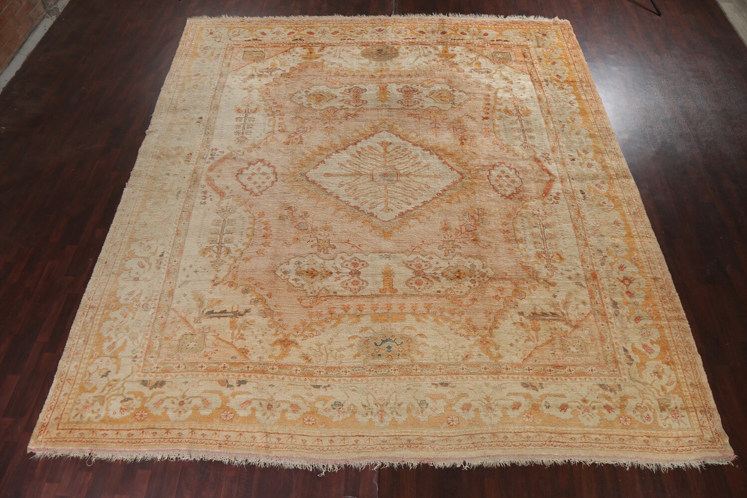 Pre-1900 Antique Vegetable Dye Oushak ANGORA Turkish Rug 13x14