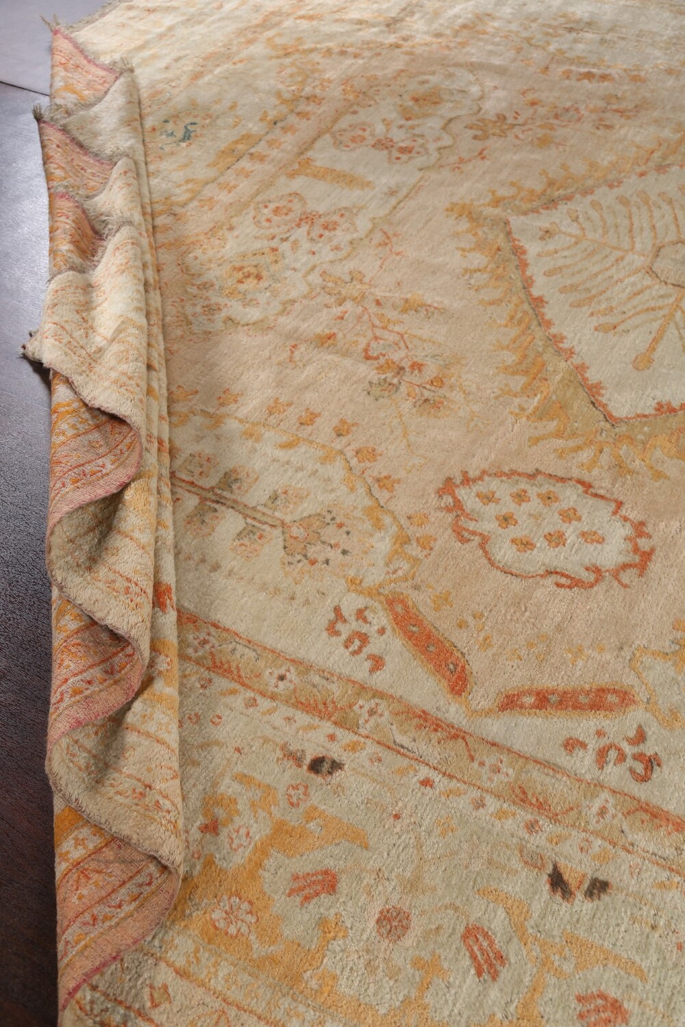 Pre-1900 Antique Vegetable Dye Oushak ANGORA Turkish Rug 13x14