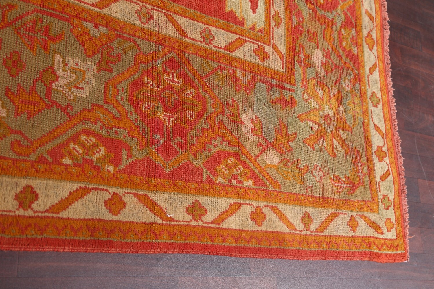 Pre-1900 Antique Oushak Handmade Turkish Rug 15x20 Vegetable Dye
