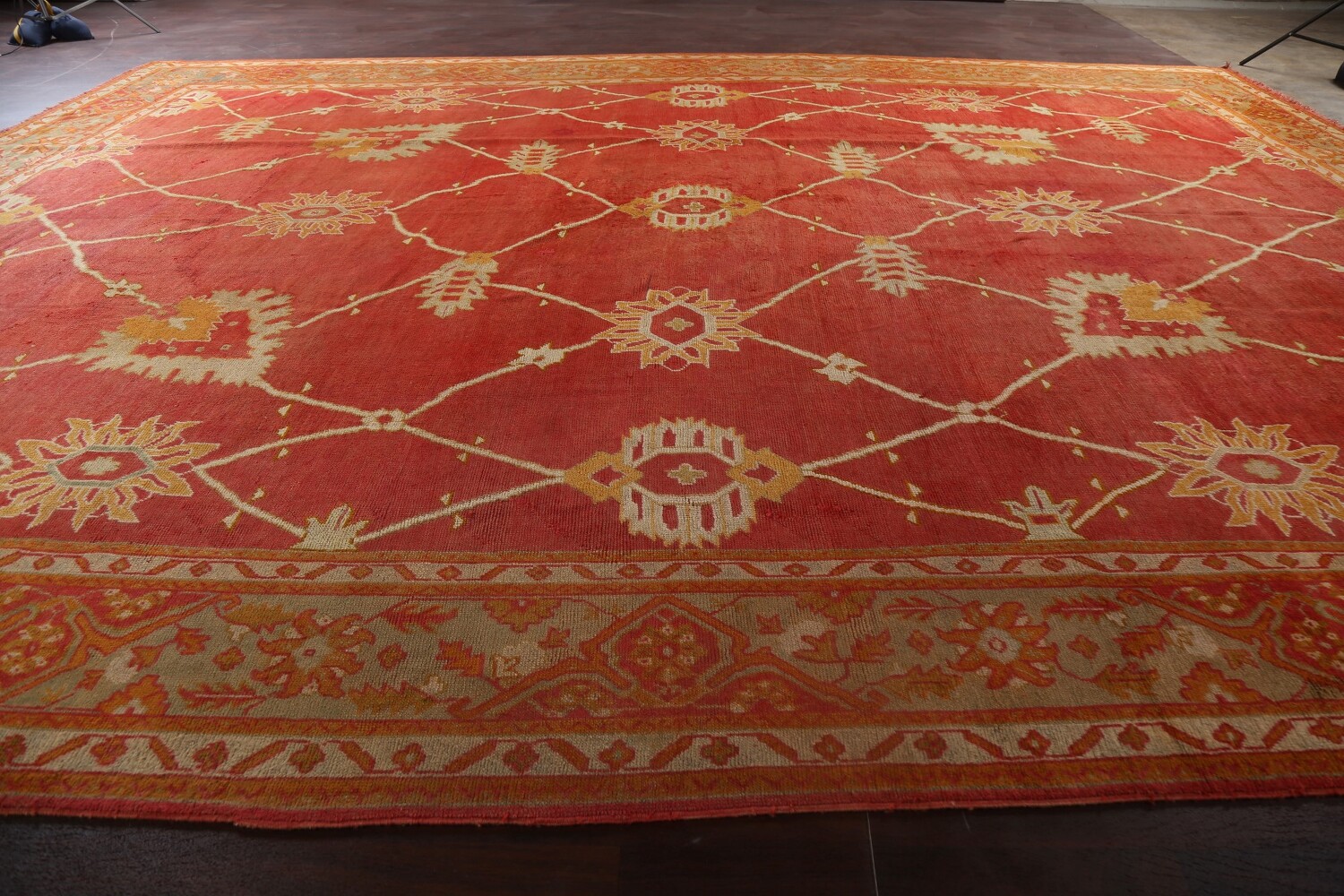 Pre-1900 Antique Oushak Handmade Turkish Rug 15x20 Vegetable Dye
