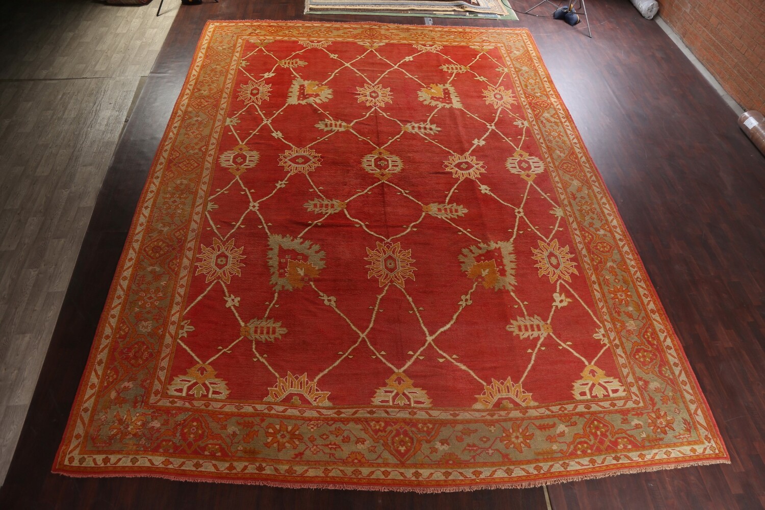Pre-1900 Antique Oushak Handmade Turkish Rug 15x20 Vegetable Dye