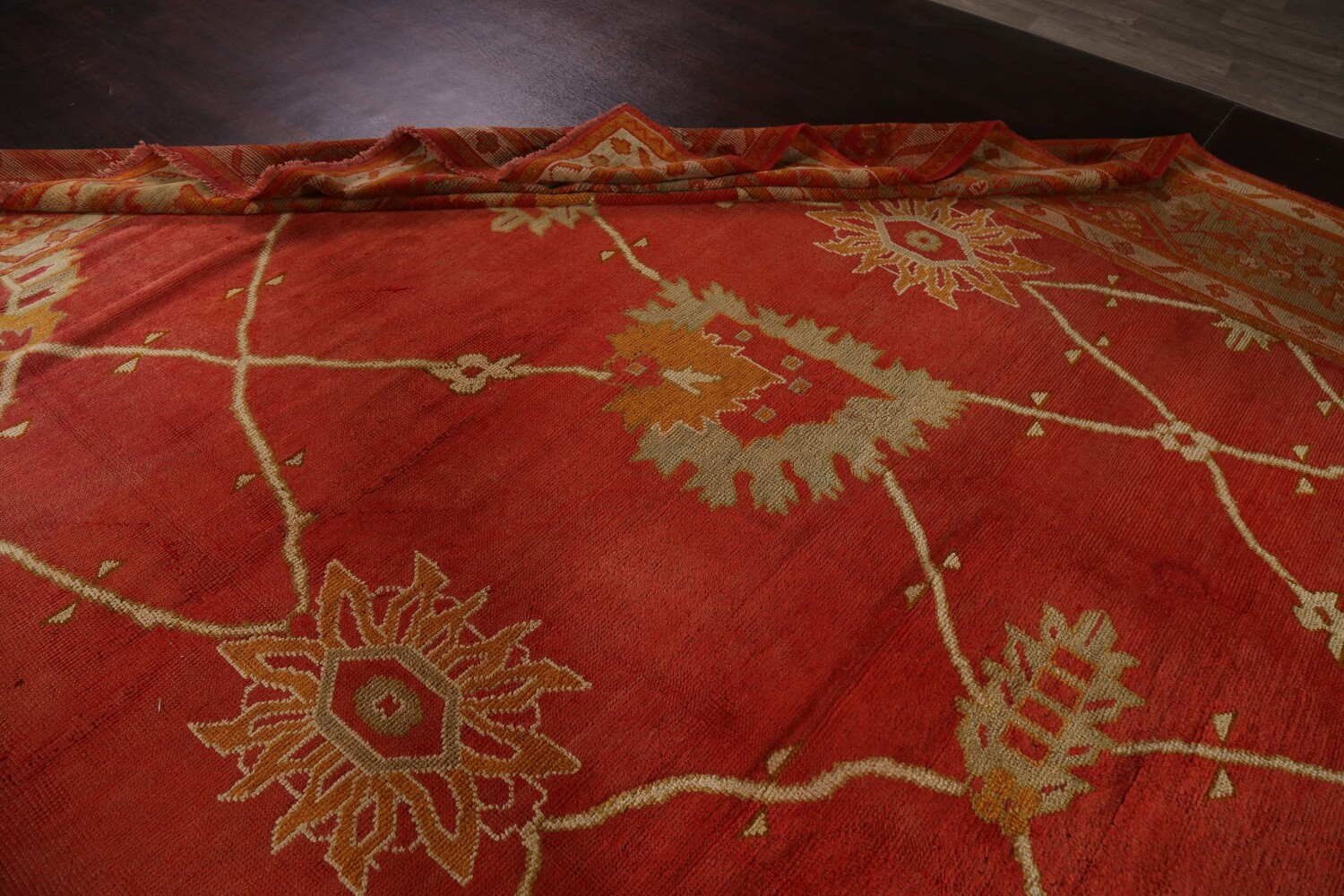 Pre-1900 Antique Oushak Handmade Turkish Rug 15x20 Vegetable Dye