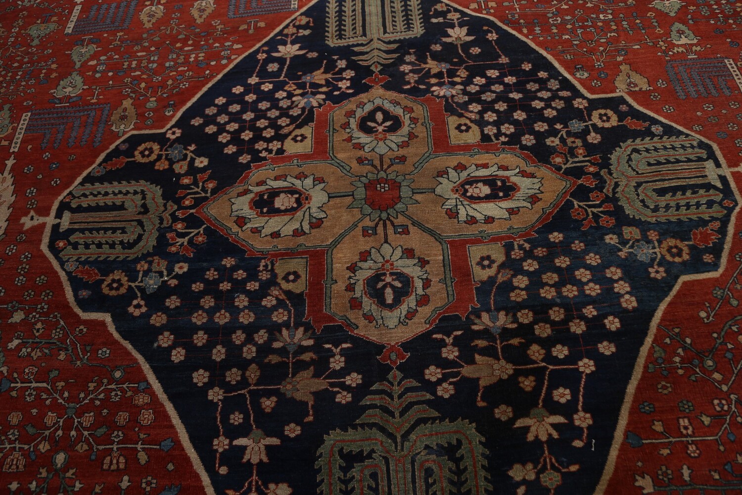 Pre-1900 Antique Vegetable Dye Sarouk Farahan Persian Rug 20x30